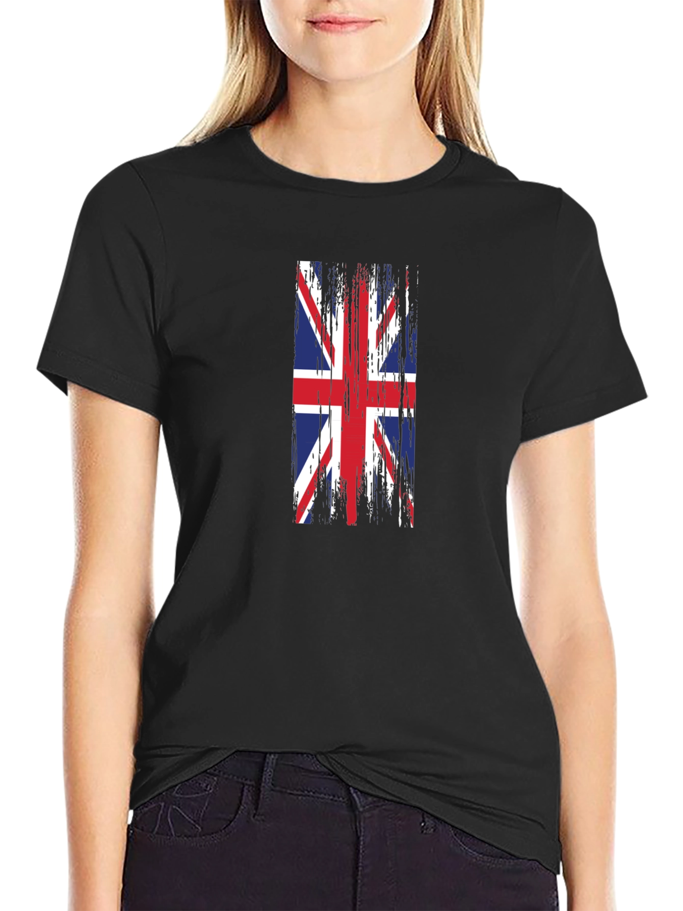 Union Jack Flag Distressed Black T-Shirt
