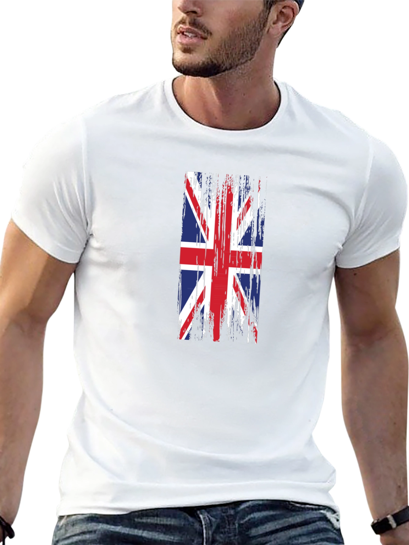 Union Jack Flag Distressed Black T-Shirt