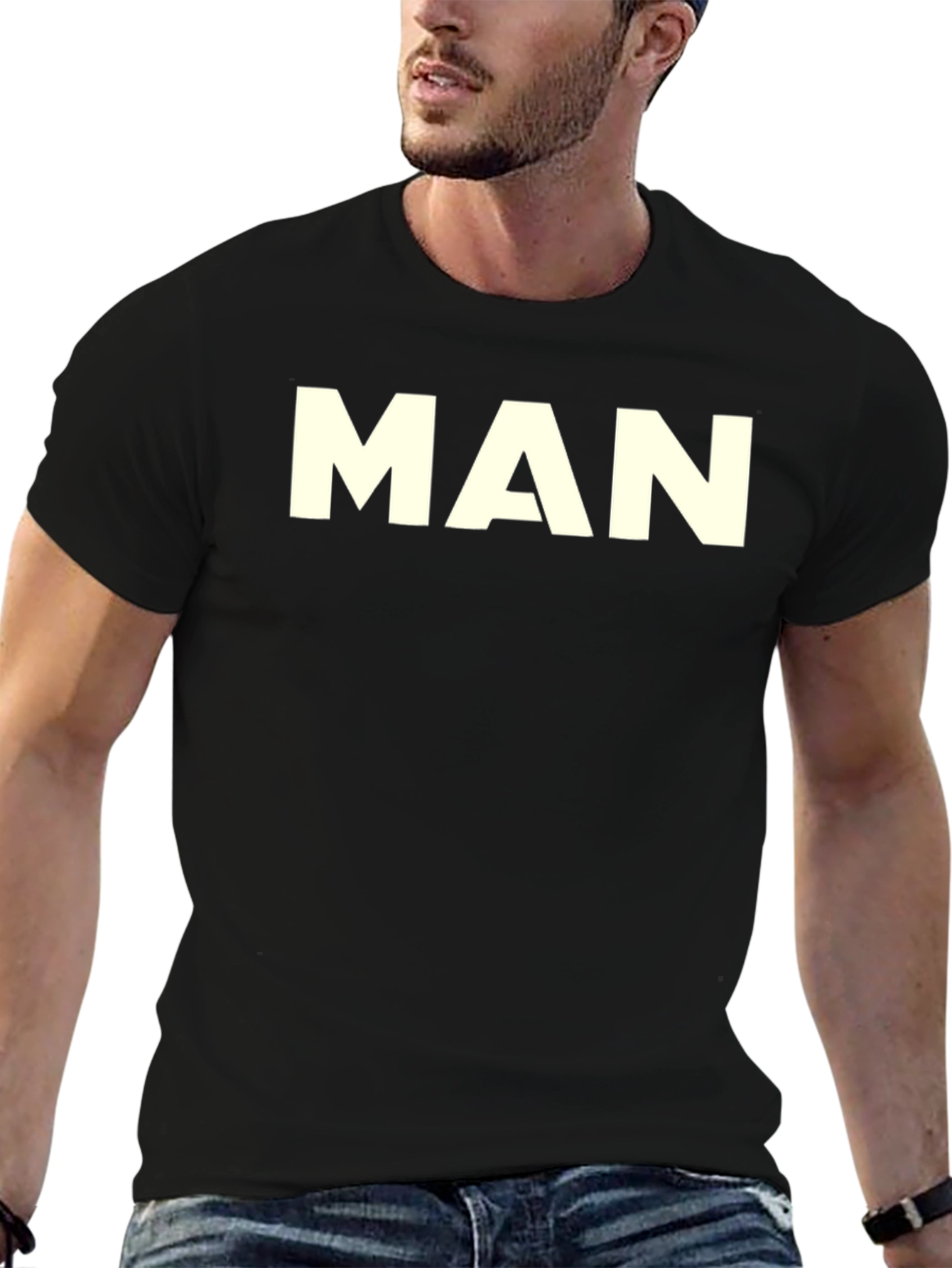 Mens Black T-Shirt - Bold MAN Graphic