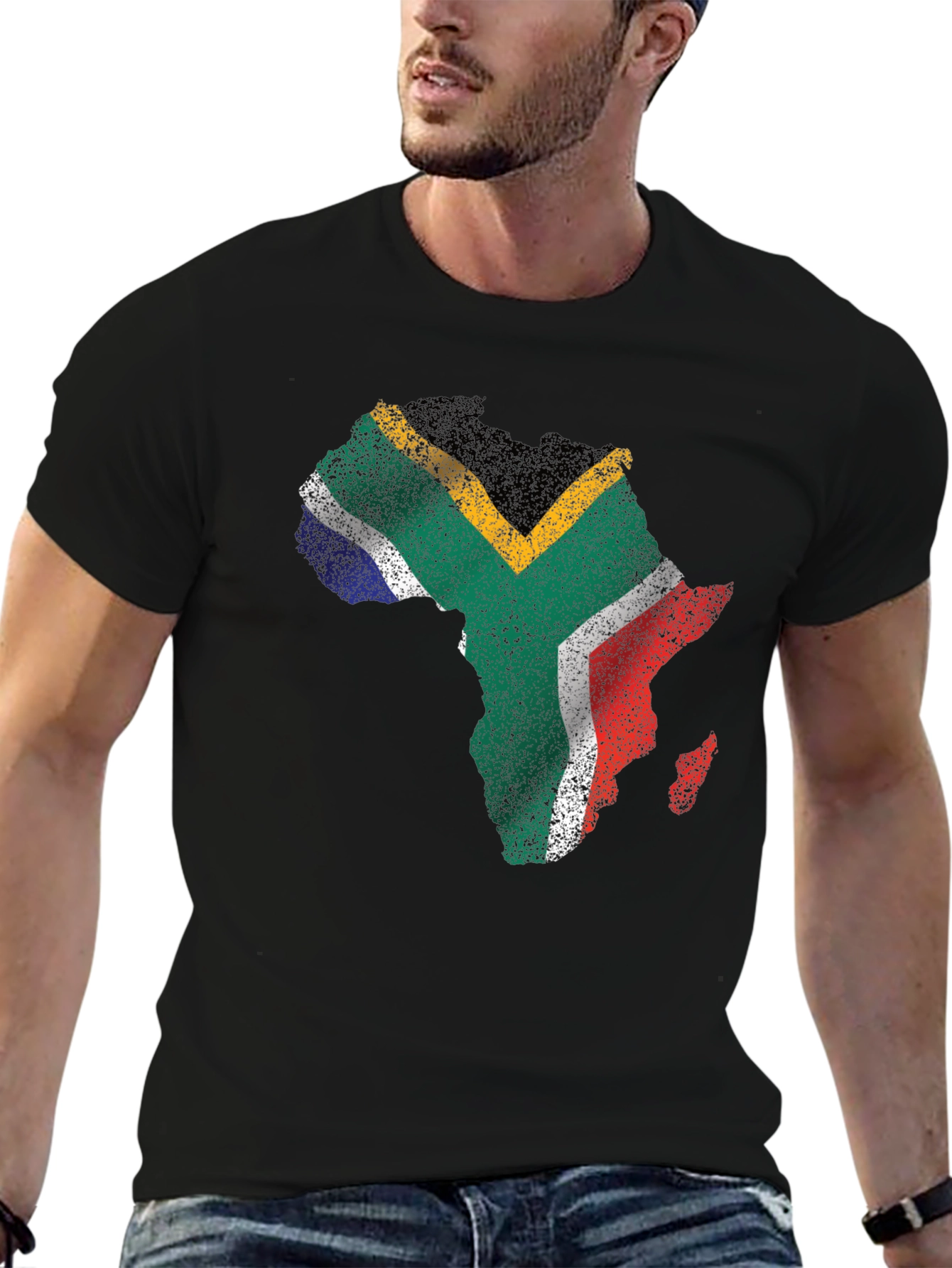 South Africa Flag Africa Map T-Shirt - Black