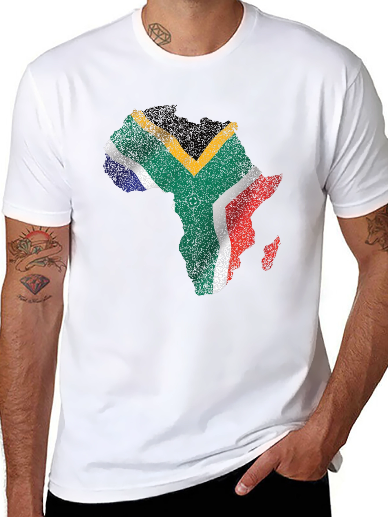 South Africa Flag Africa Map T-Shirt - Black