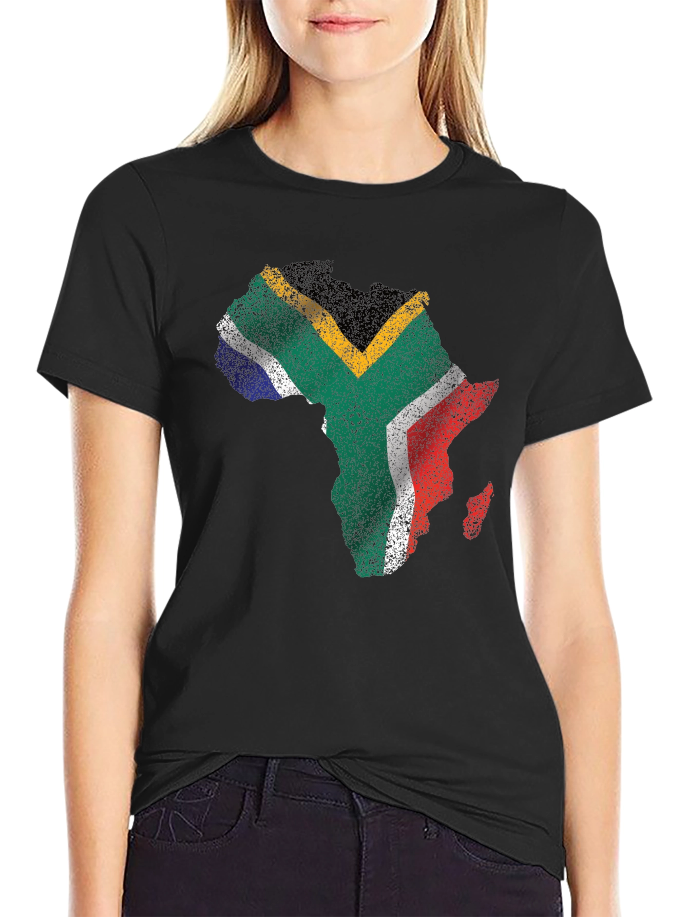South Africa Flag Africa Map T-Shirt - Black