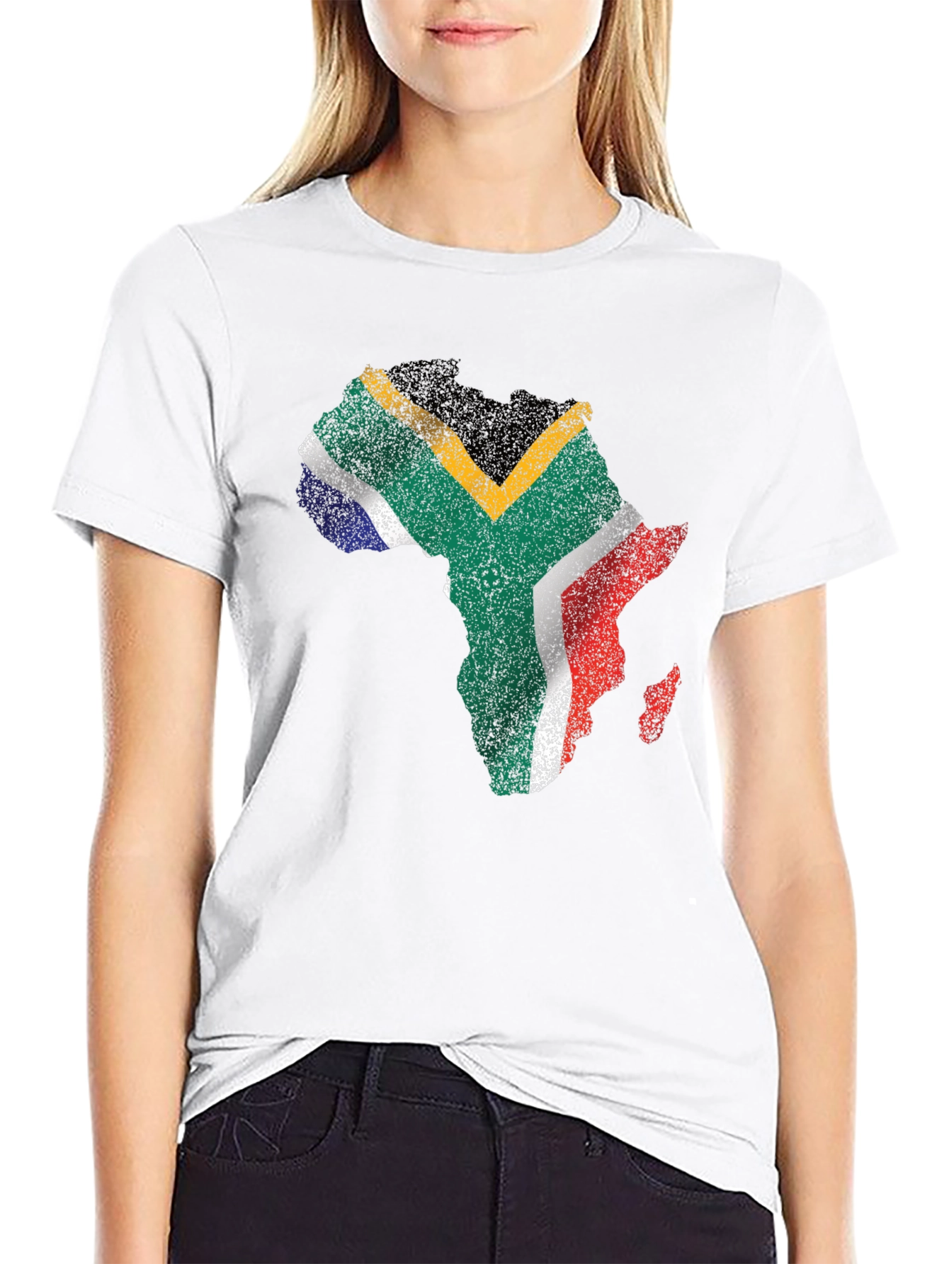 South Africa Flag Africa Map T-Shirt - Black