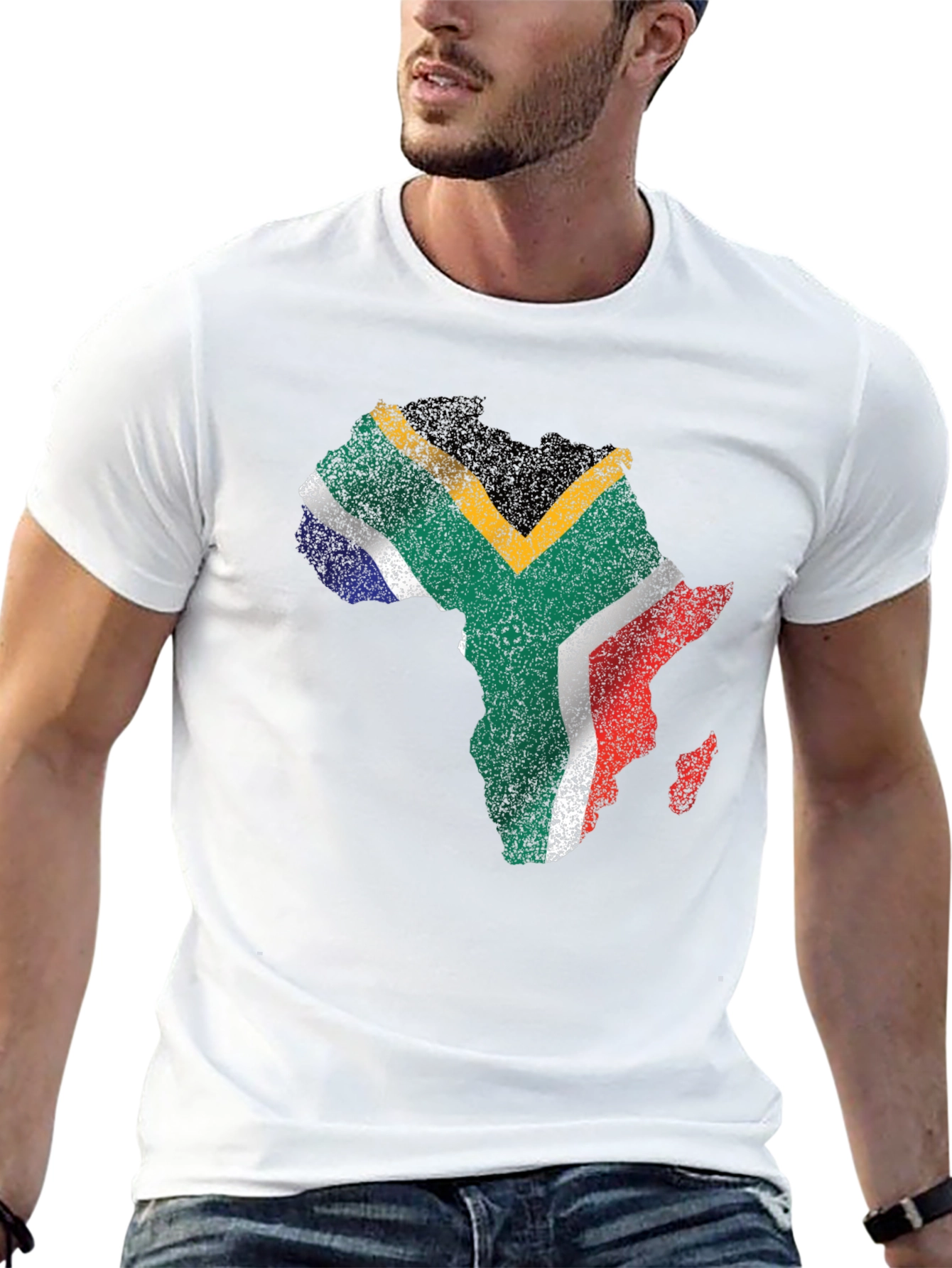 South Africa Flag Africa Map T-Shirt - Black