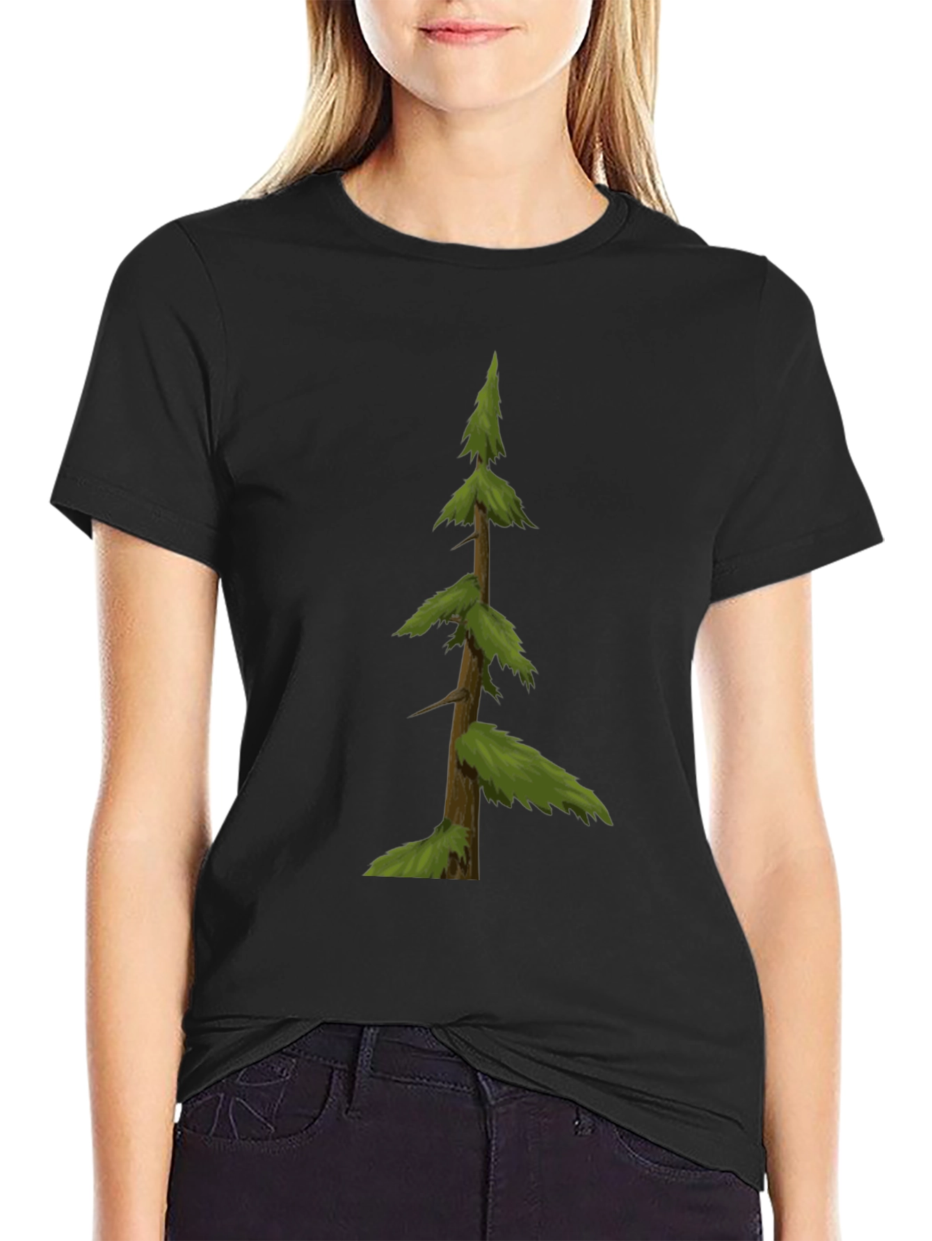 Evergreen Tree Graphic Tee - Nature Inspired Black Shirt