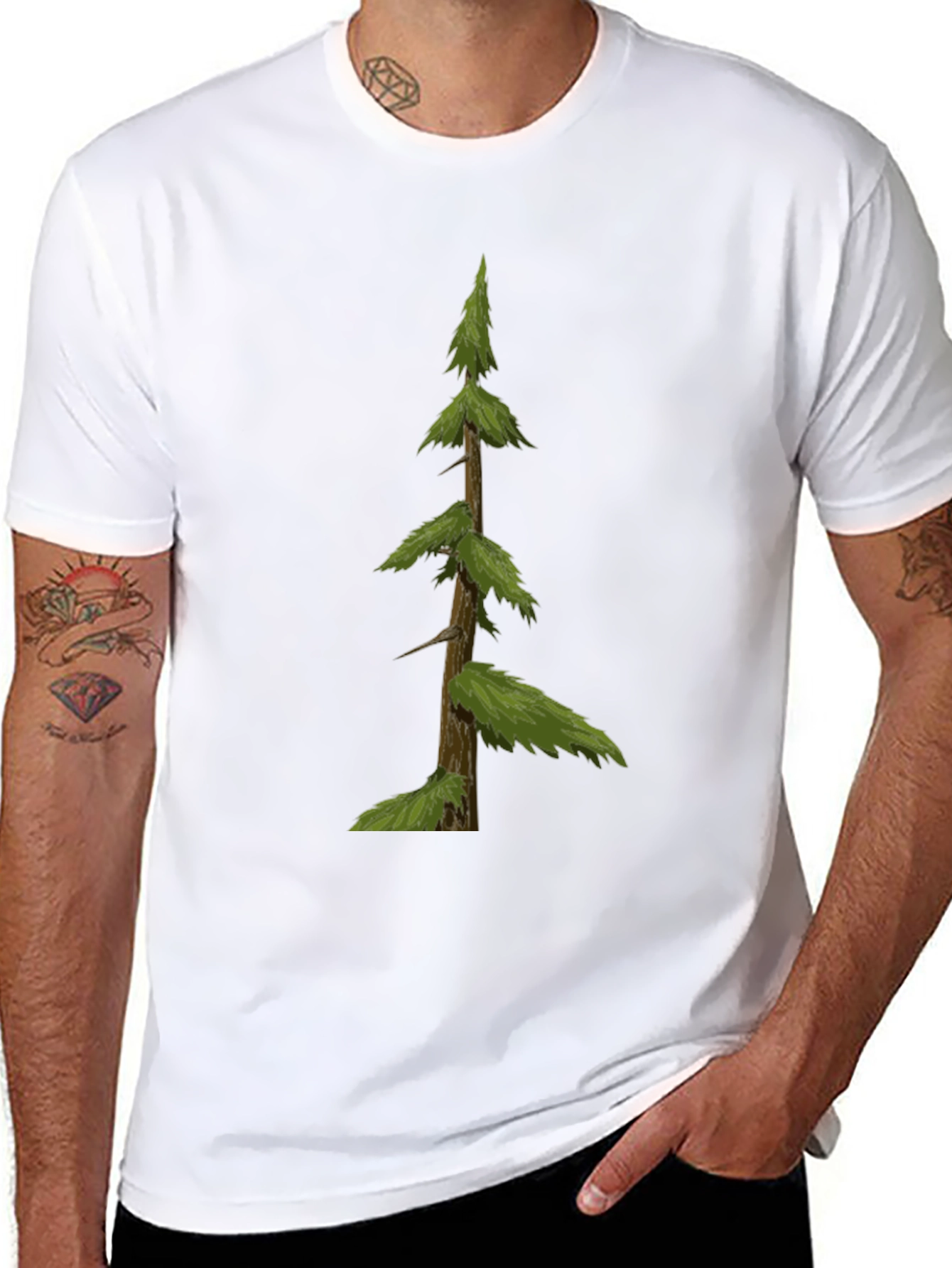 Evergreen Tree Graphic Tee - Nature Inspired Black Shirt