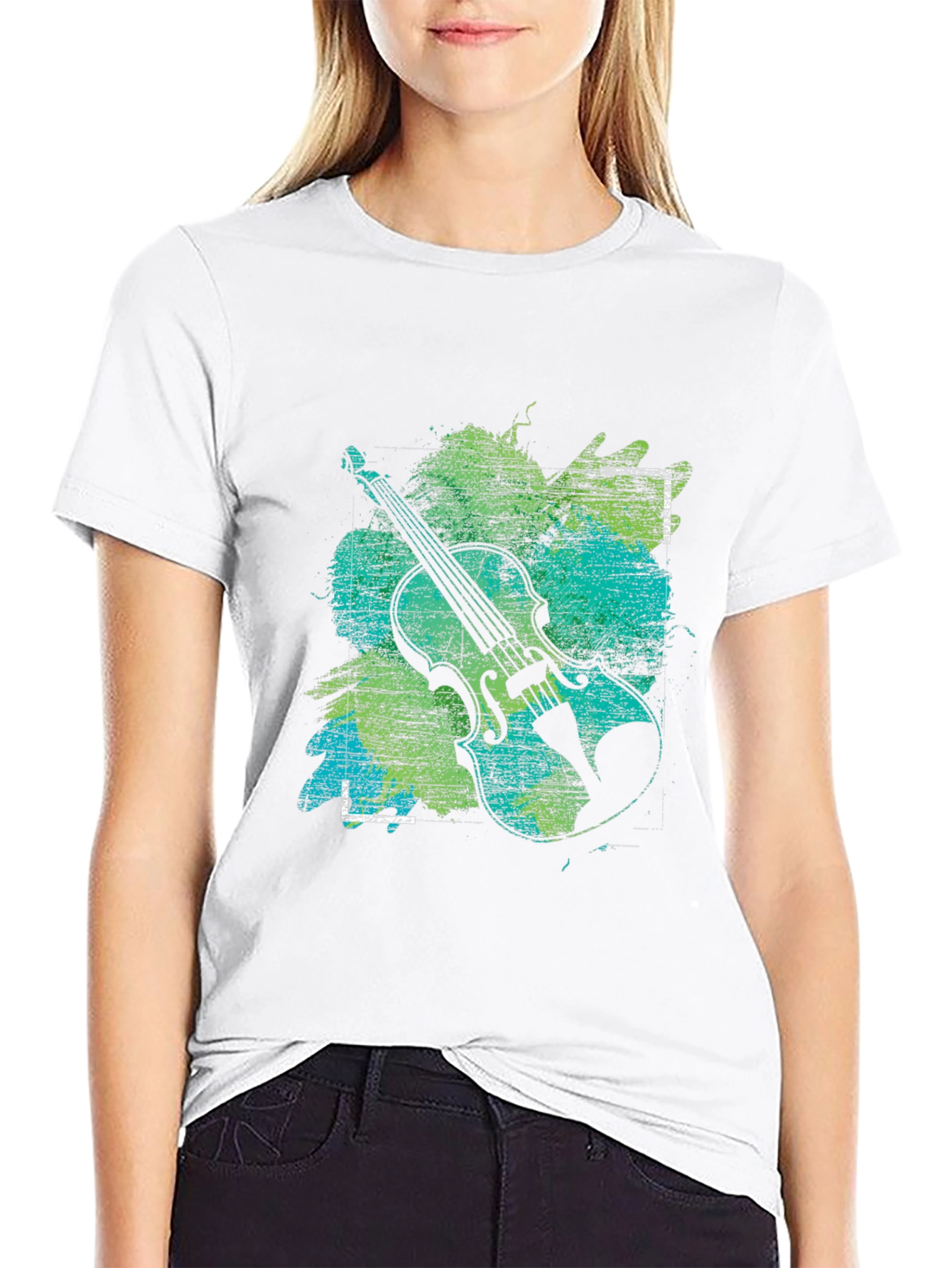 Abstract Violin Graphic Tee - Musical Style