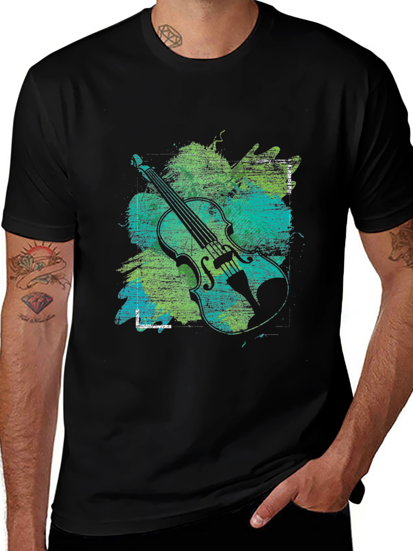 Abstract Violin Graphic Tee - Musical Style