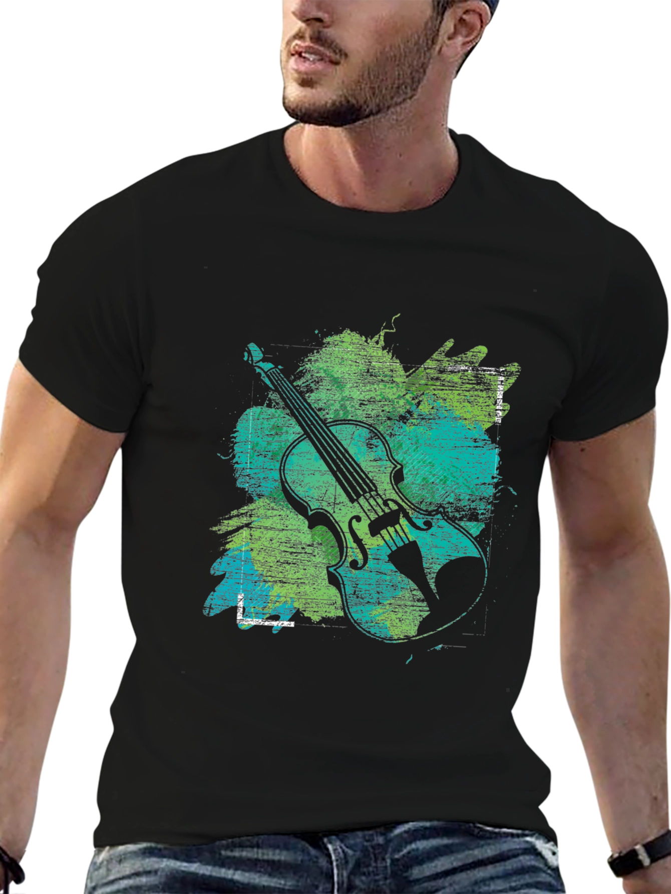 Abstract Violin Graphic Tee - Musical Style