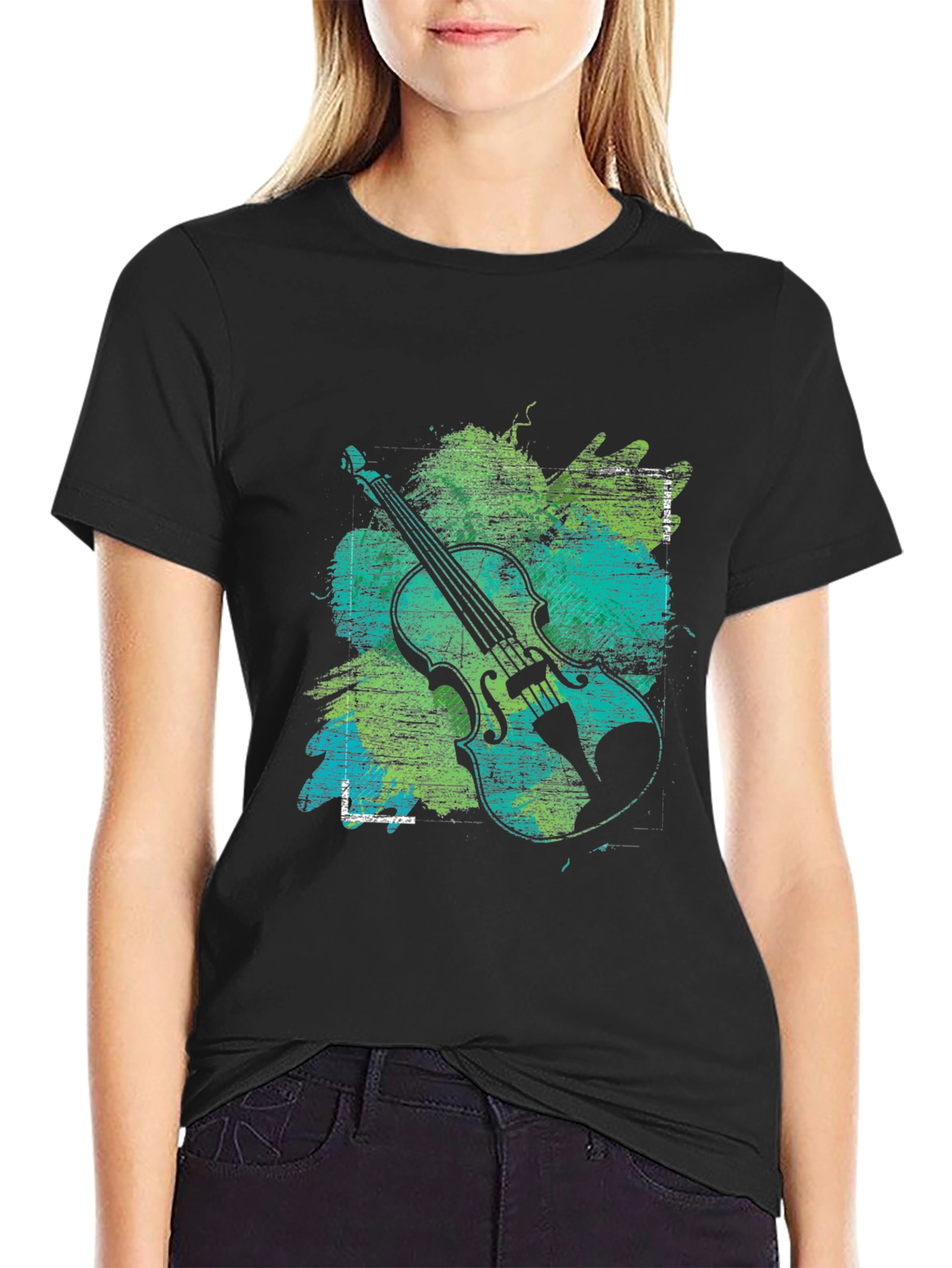 Abstract Violin Graphic Tee - Musical Style
