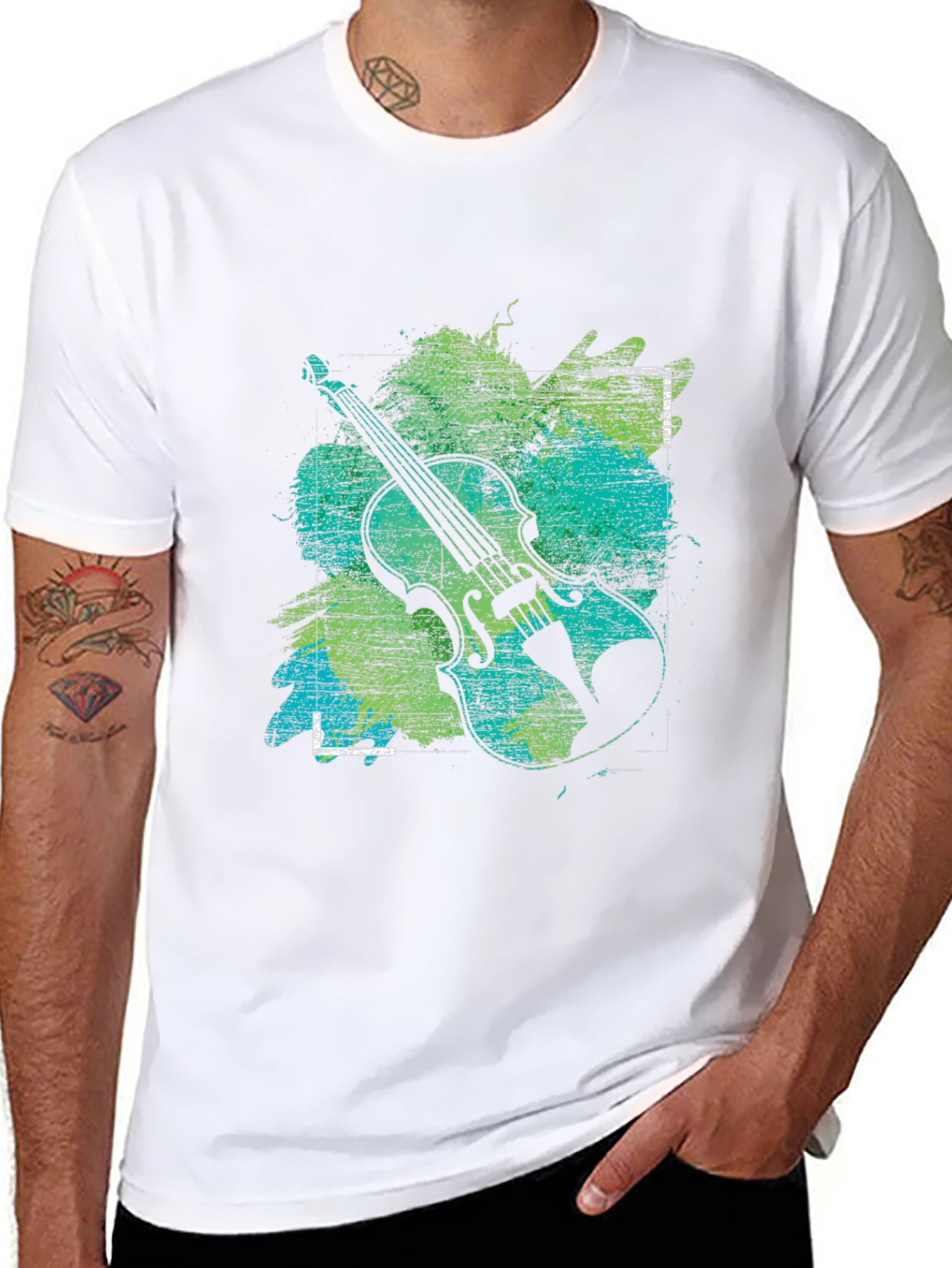 Abstract Violin Graphic Tee - Musical Style