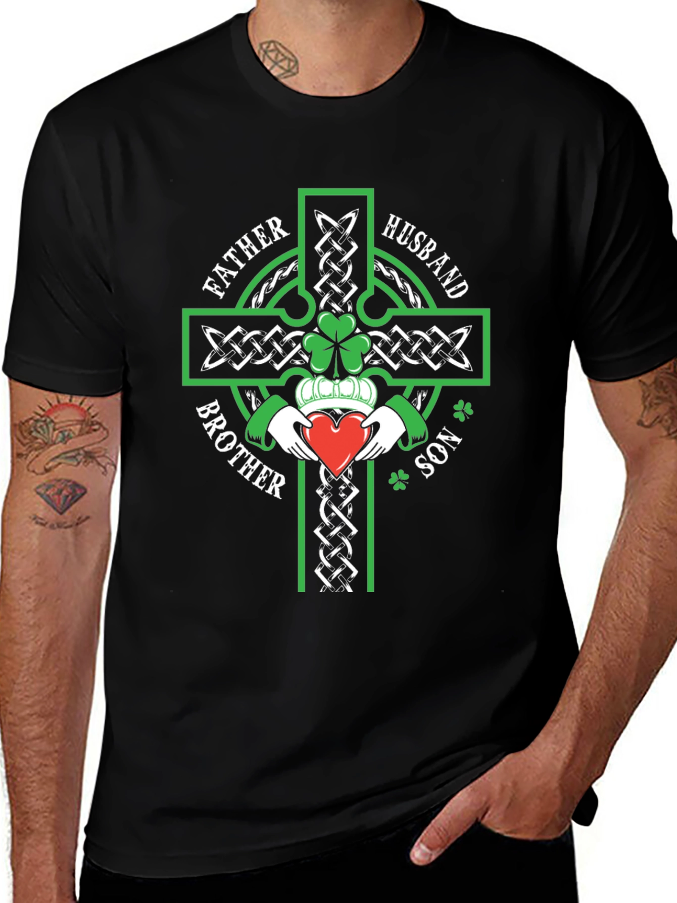 Celtic Knot Cross Claddagh Father Husband Son T-Shirt