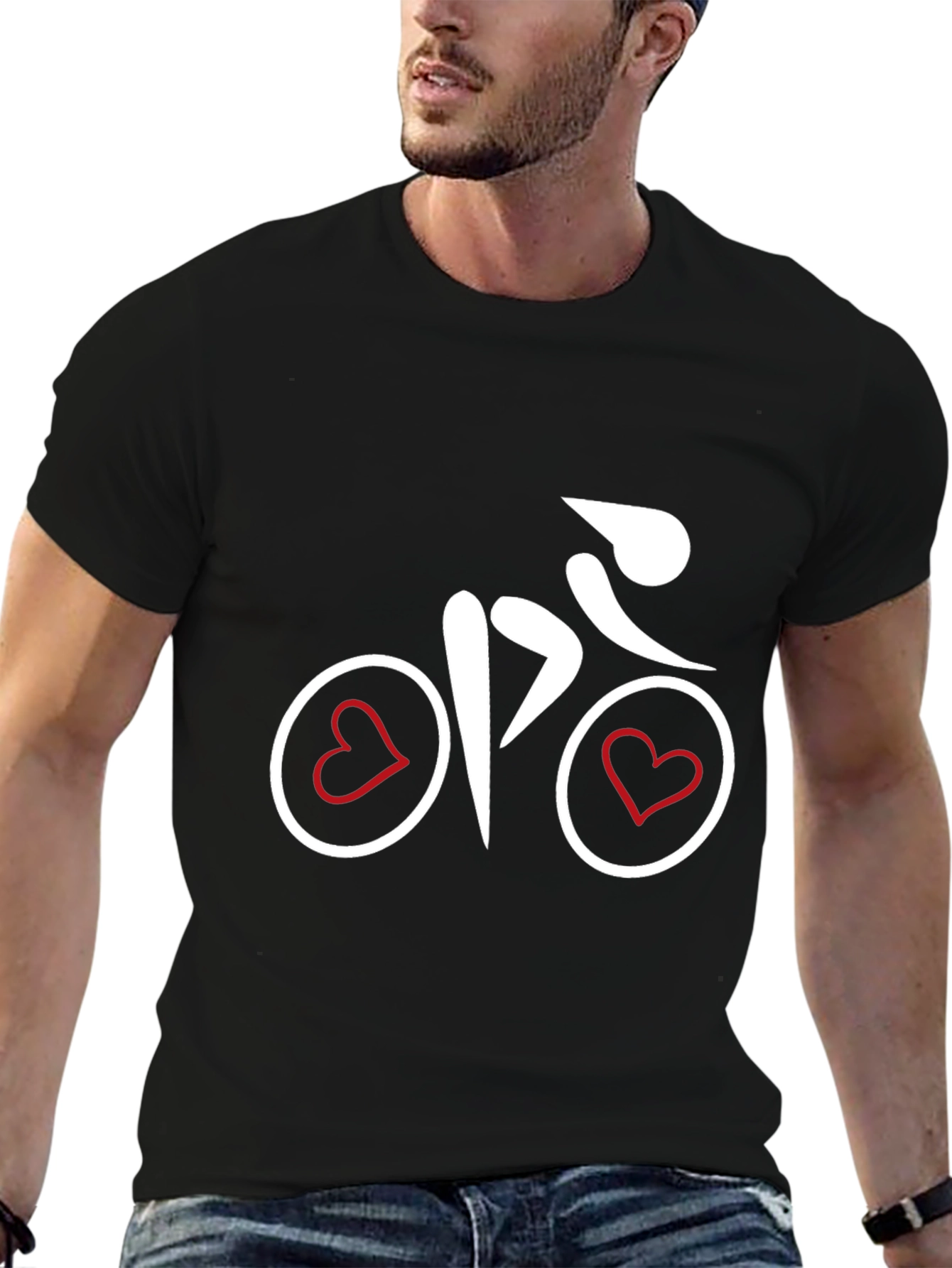 Heart Bicycle Graphic Tee - Black Cotton Shirt