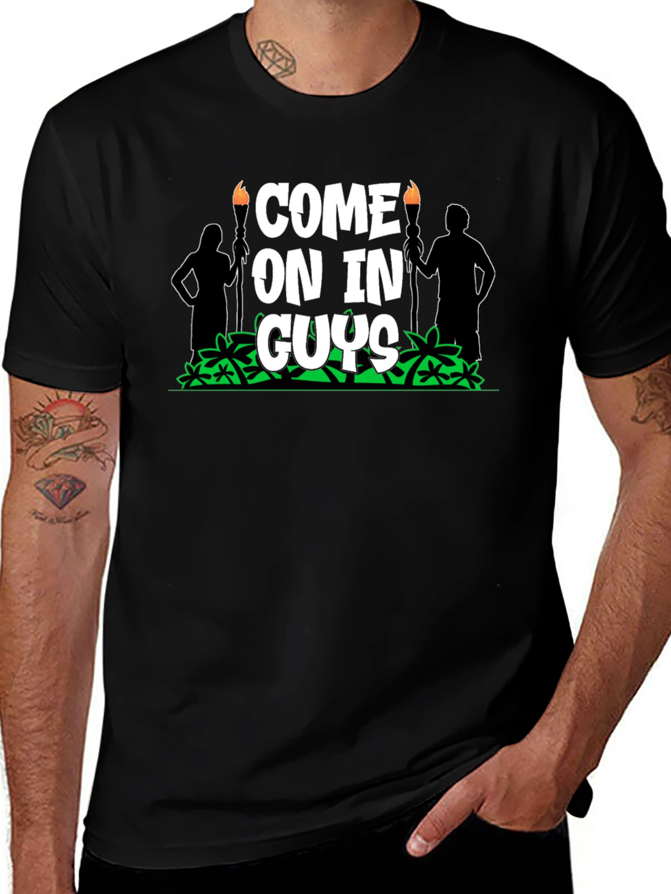 Come On In Guys Black Graphic Tee