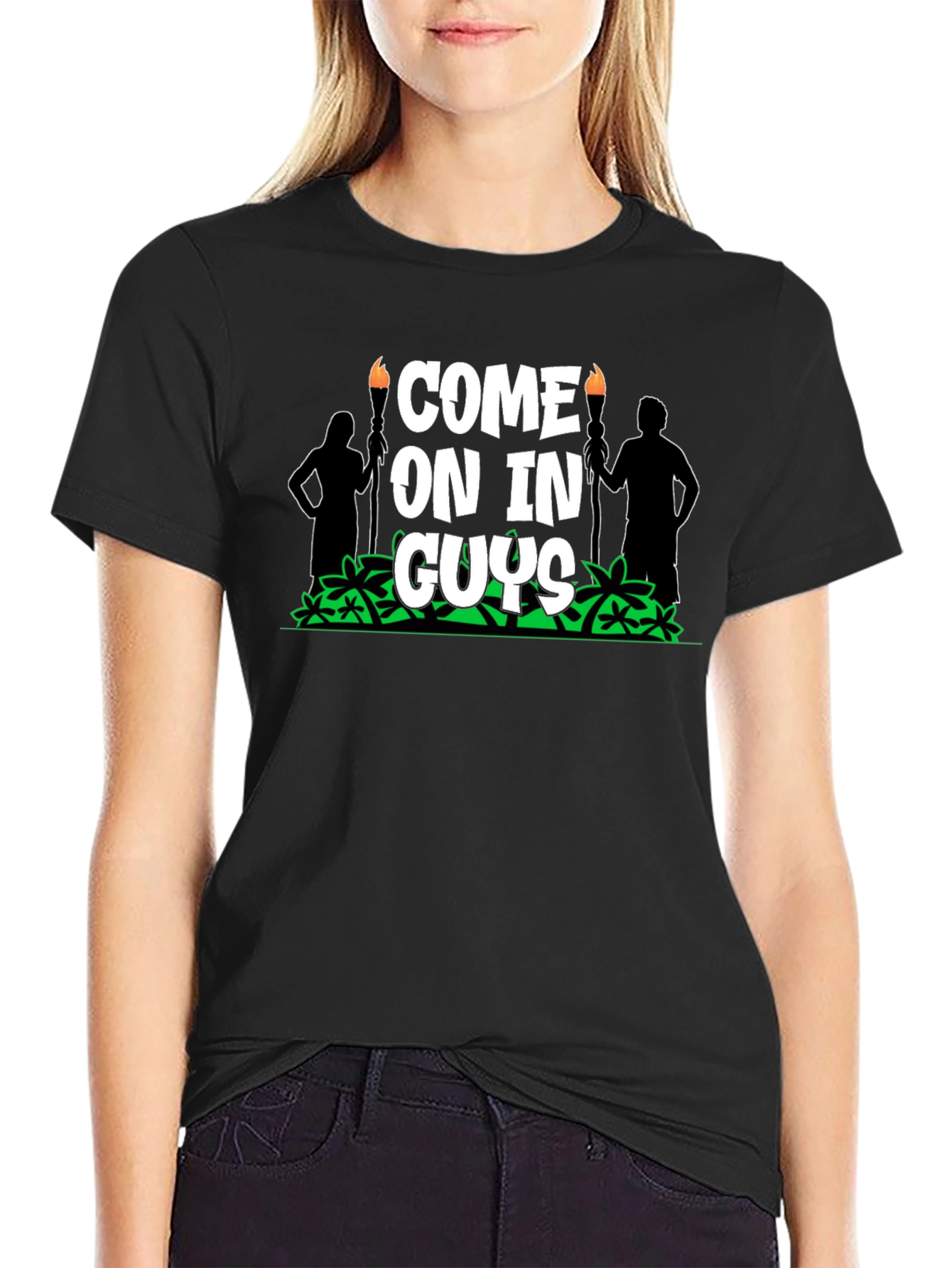 Come On In Guys Black Graphic Tee