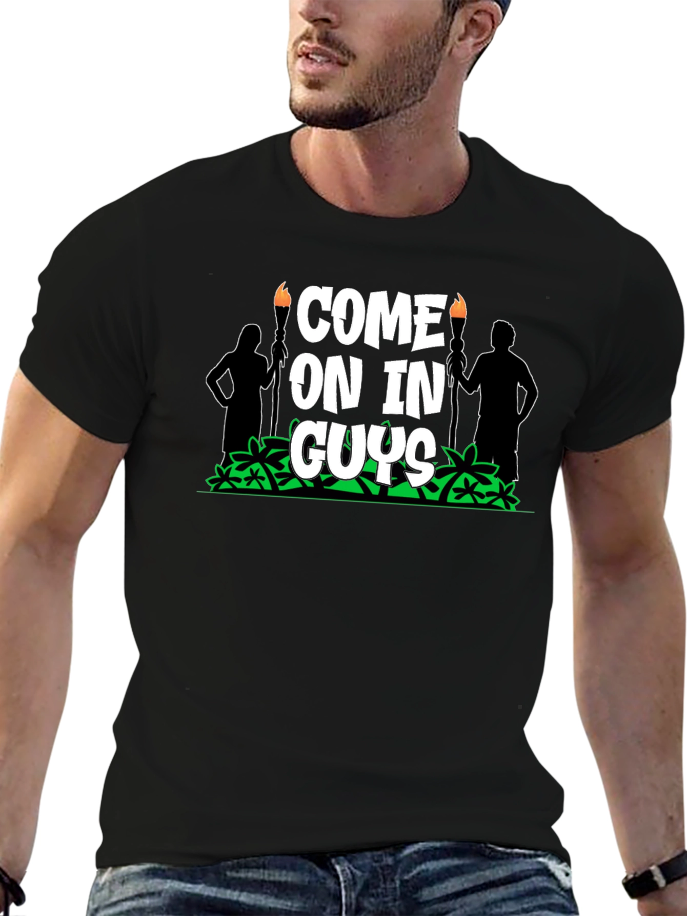 Come On In Guys Black Graphic Tee