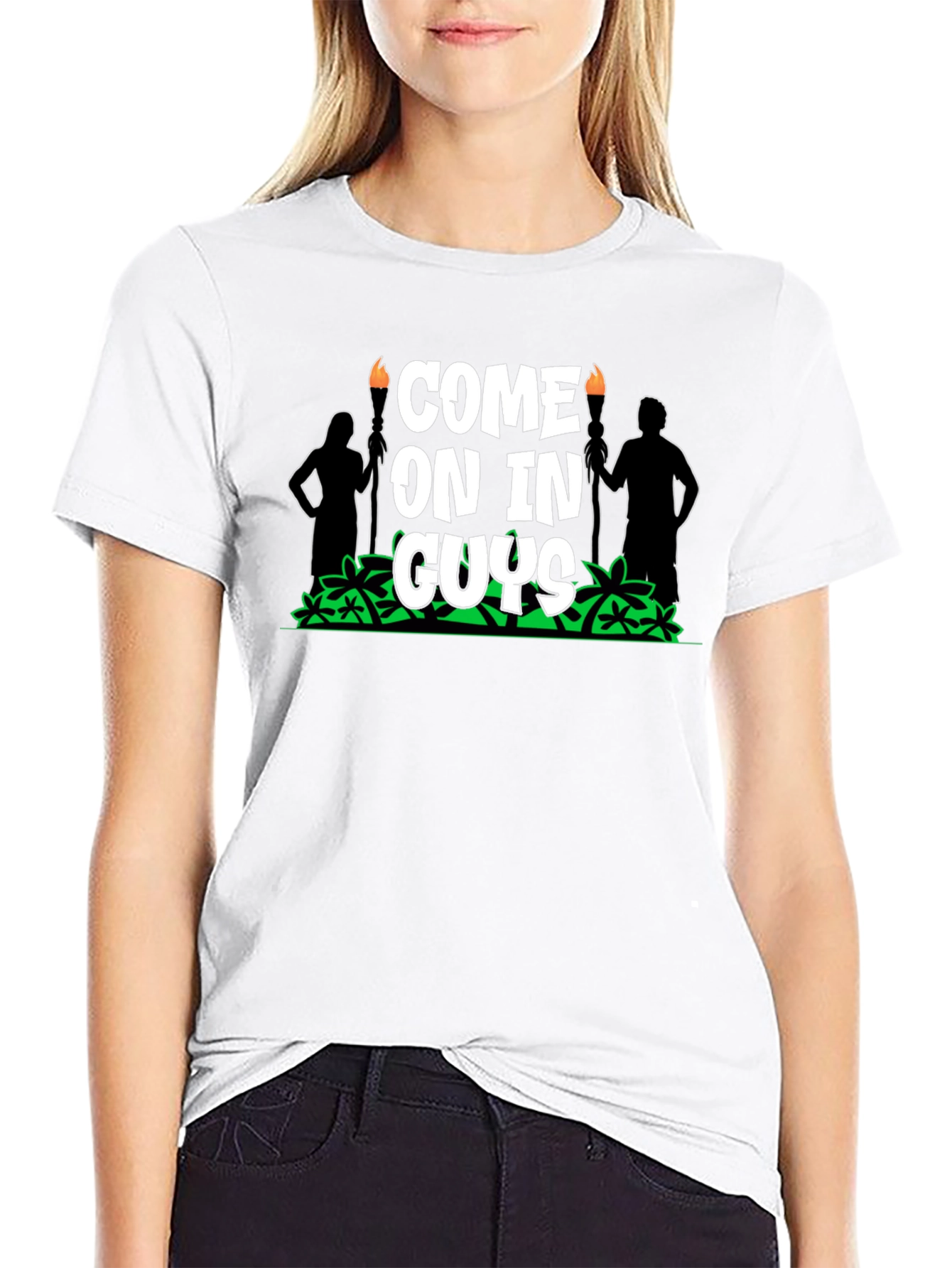 Come On In Guys Black Graphic Tee