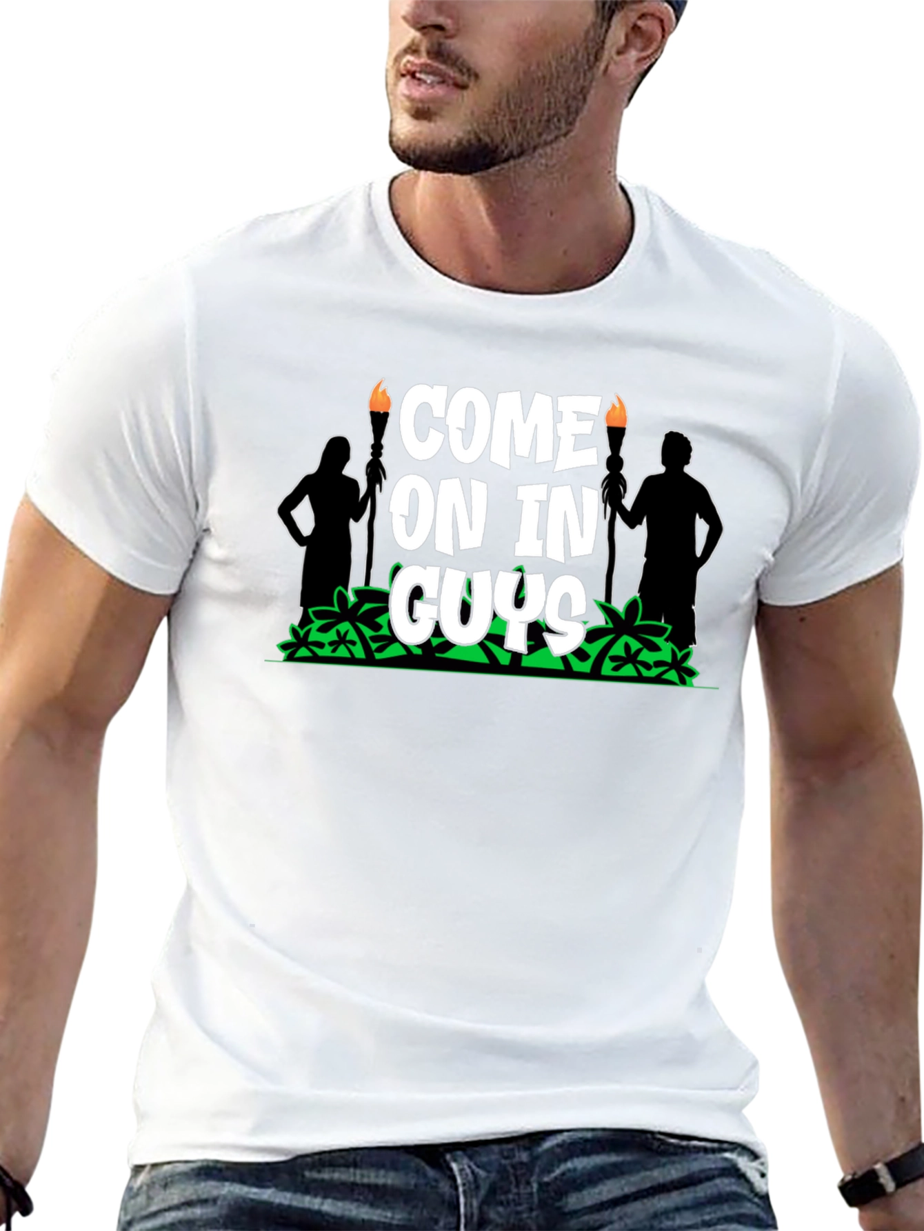 Come On In Guys Black Graphic Tee