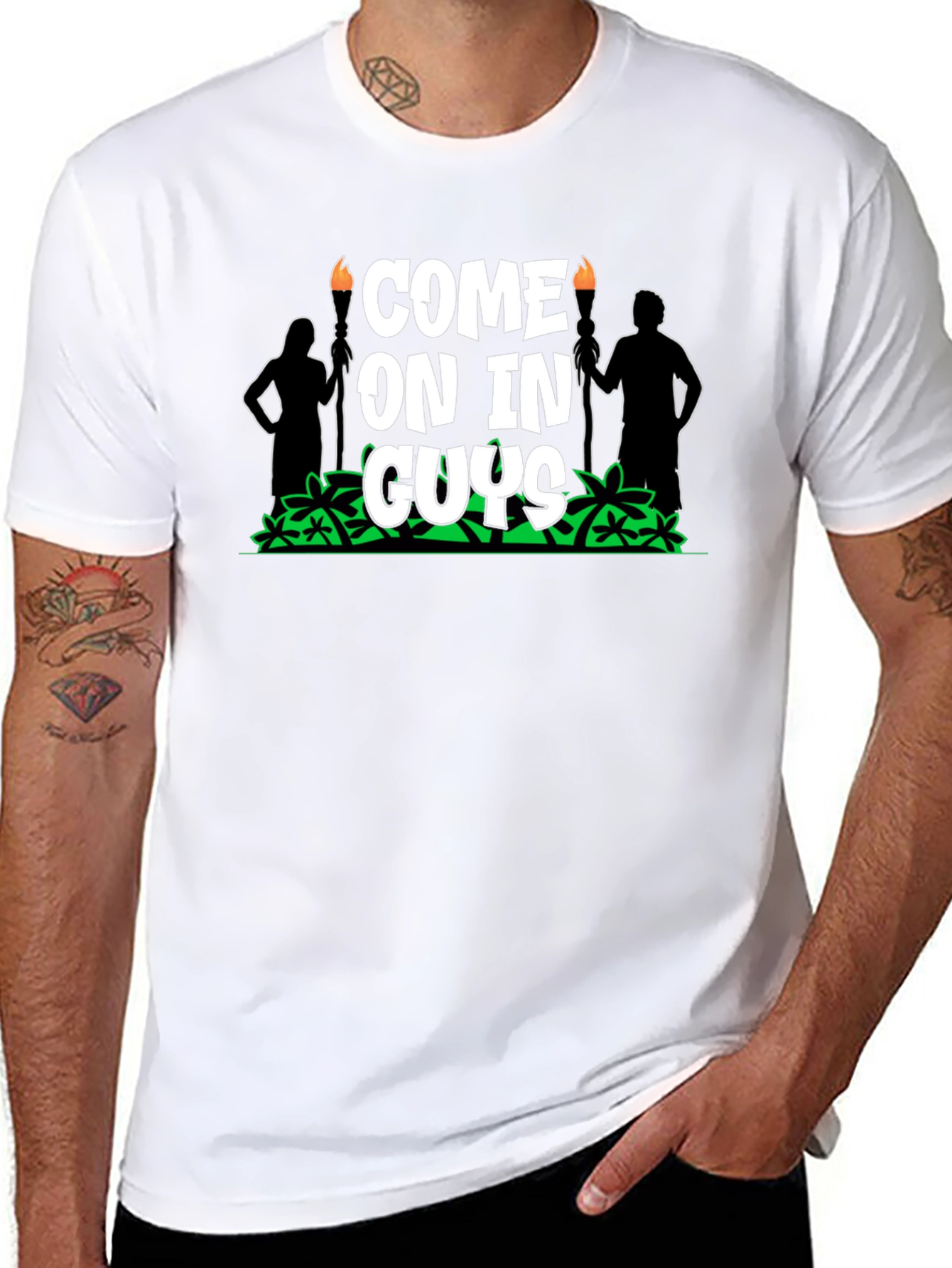 Come On In Guys Black Graphic Tee