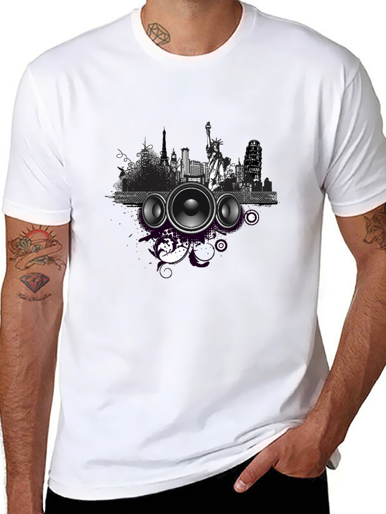 Cityscape Speaker Graphic T-Shirt - Black