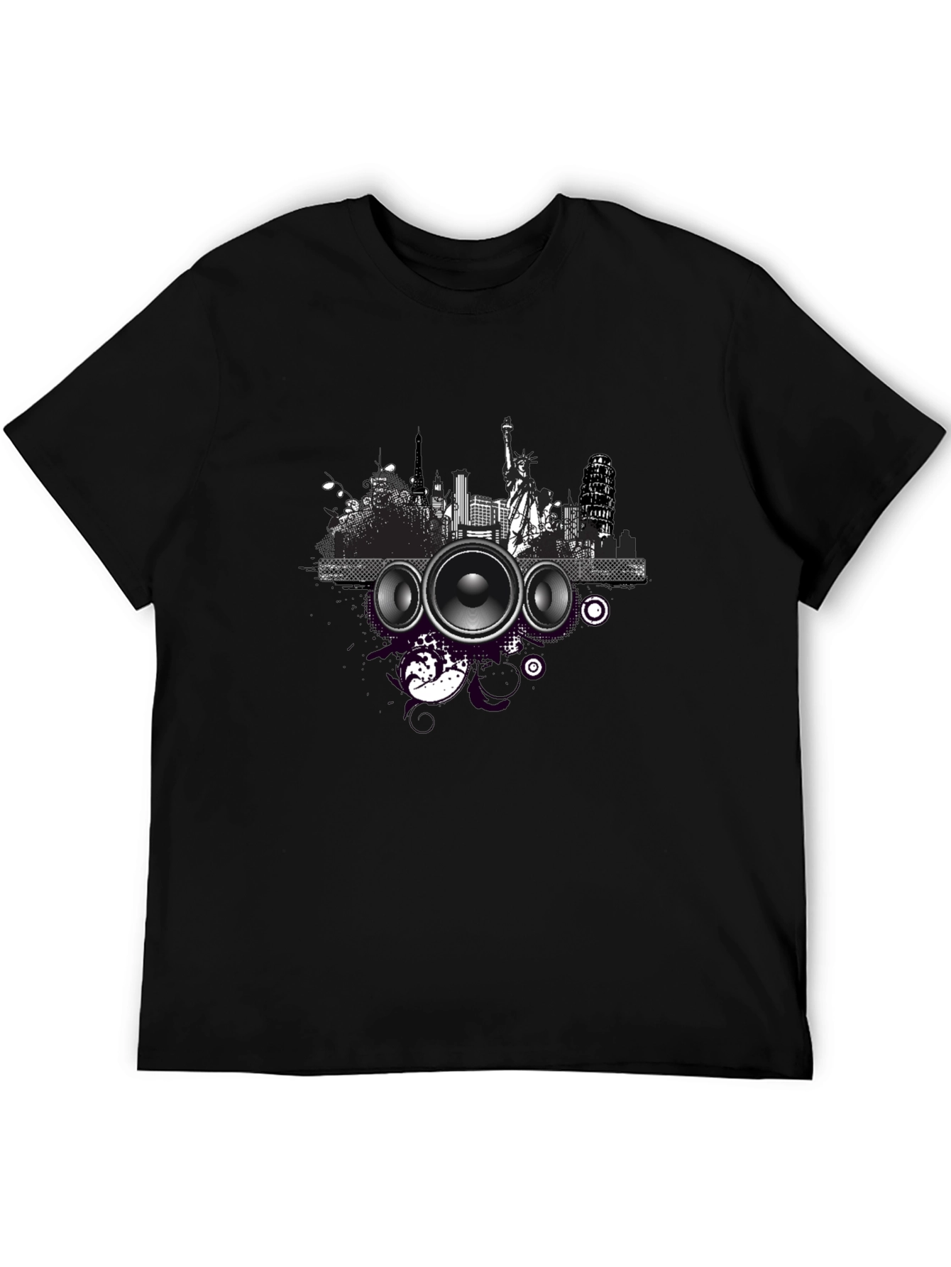 Cityscape Speaker Graphic T-Shirt - Black
