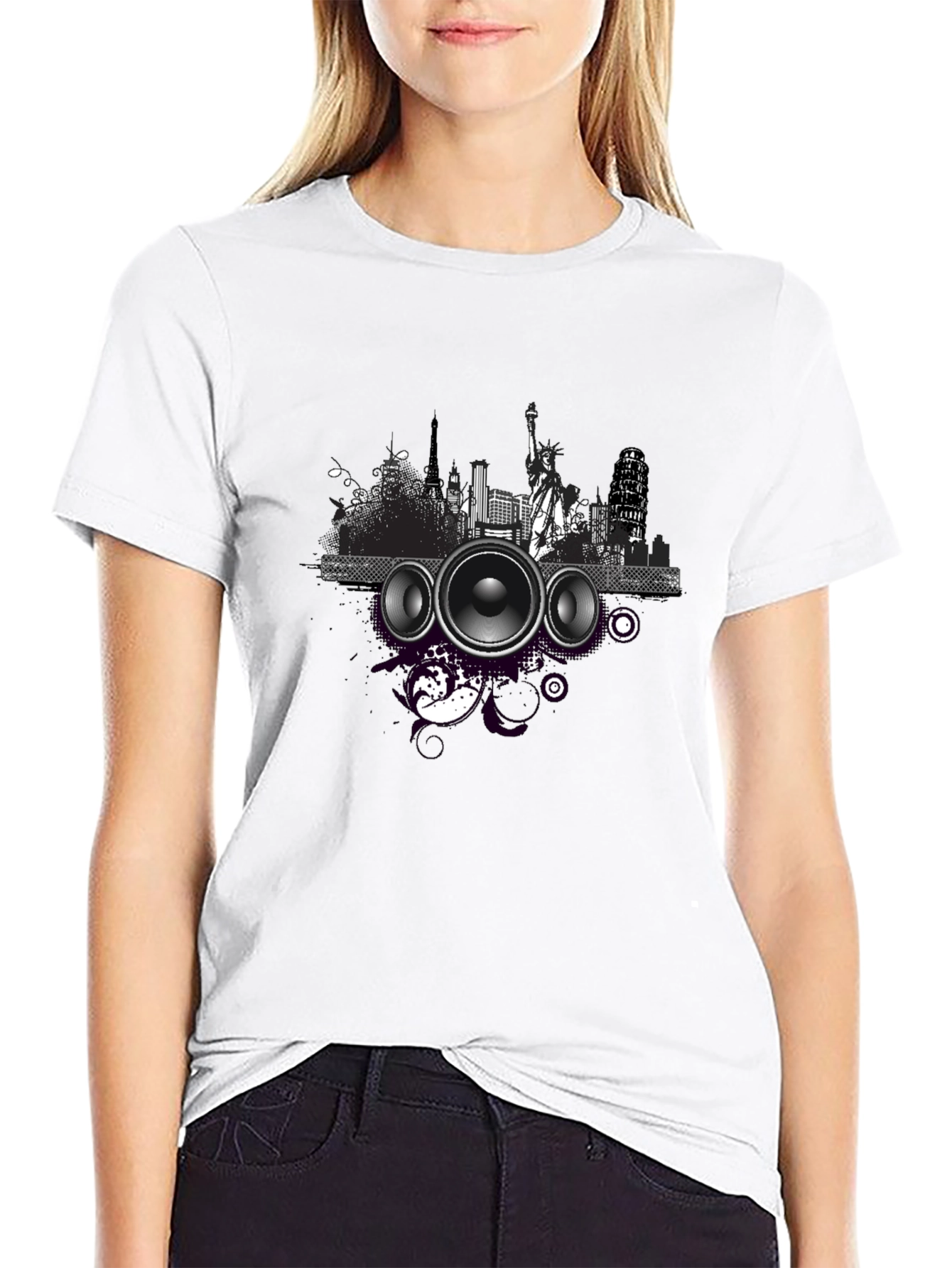 Cityscape Speaker Graphic T-Shirt - Black