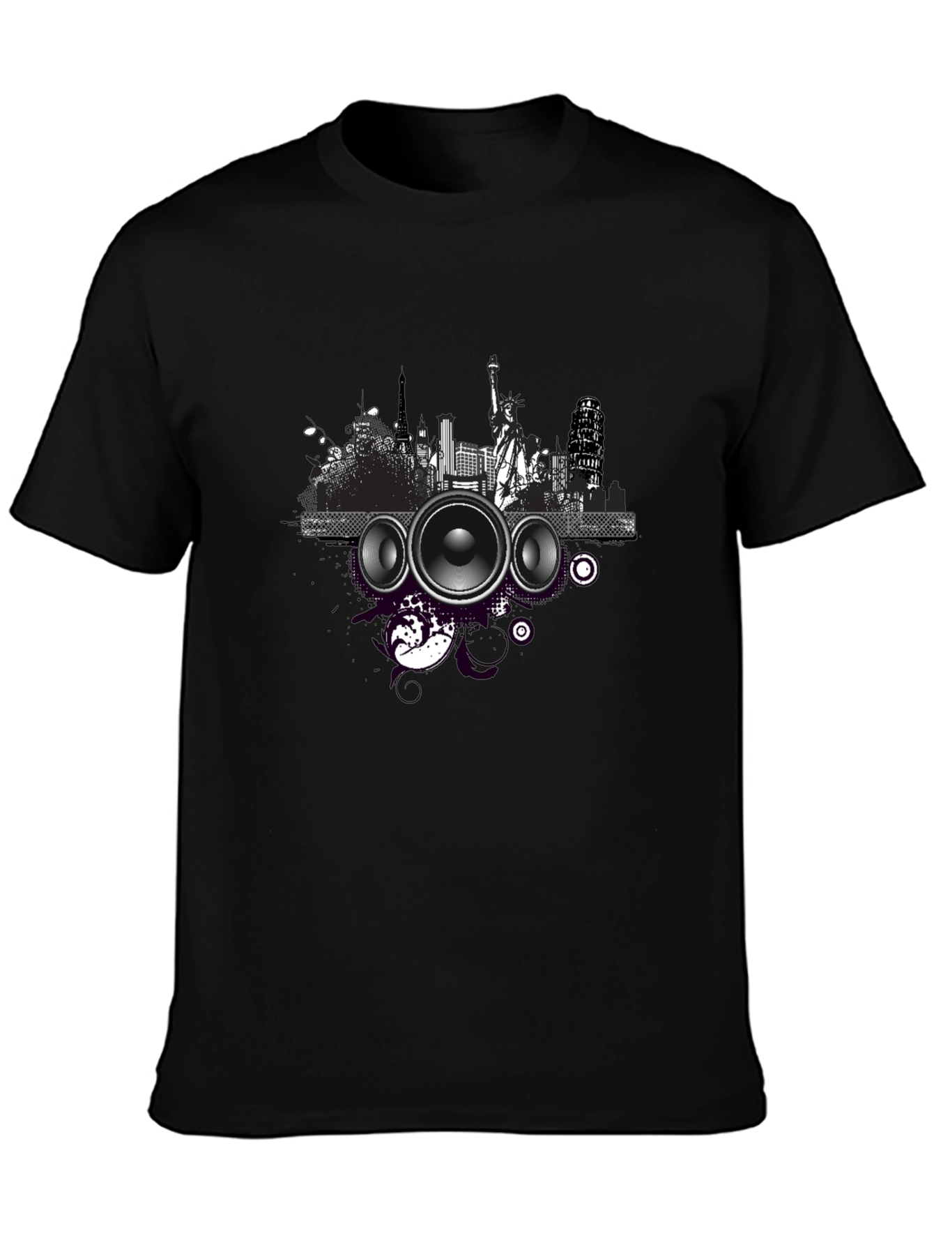 Cityscape Speaker Graphic T-Shirt - Black