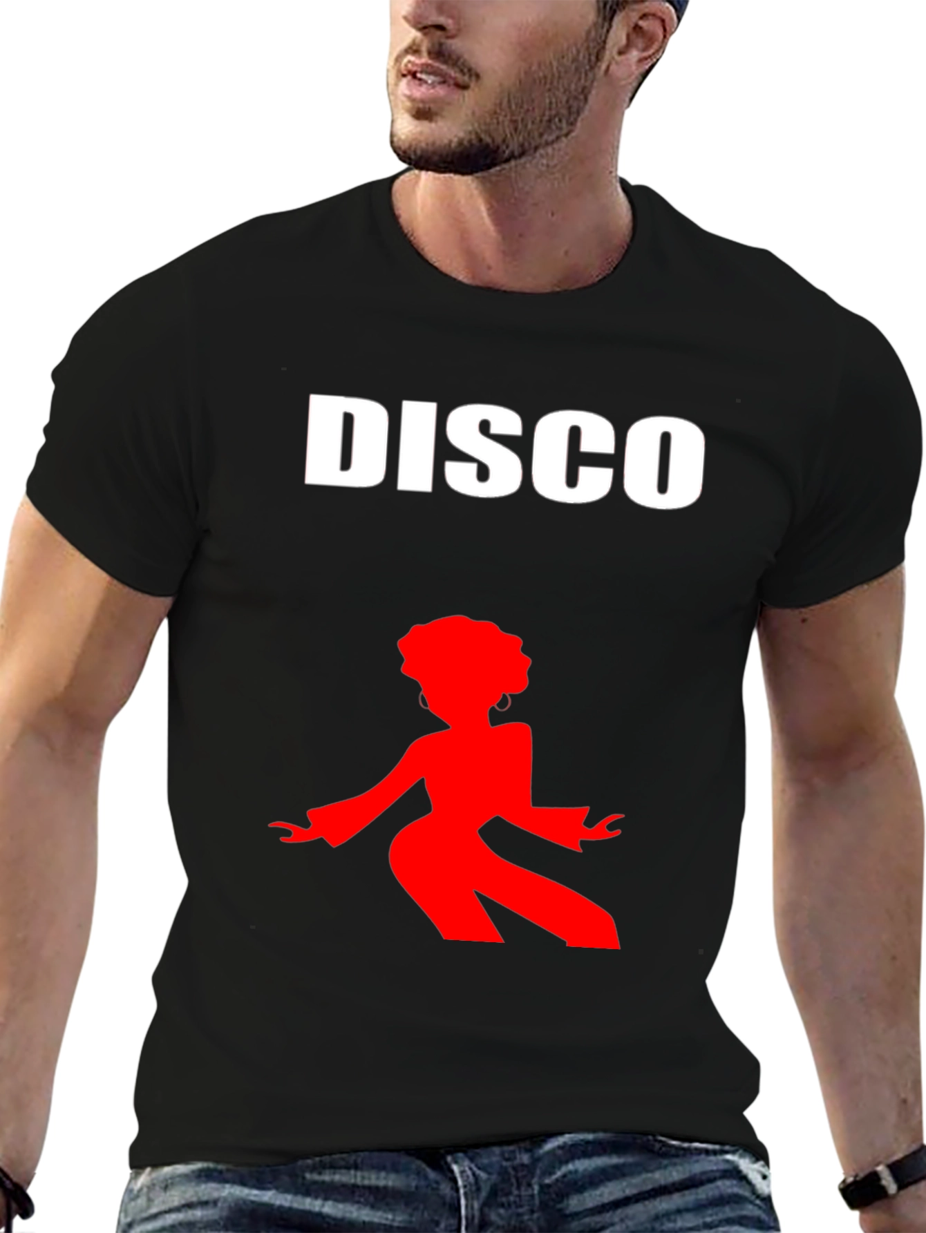 Retro Disco Graphic Tee - Black Cotton T-Shirt