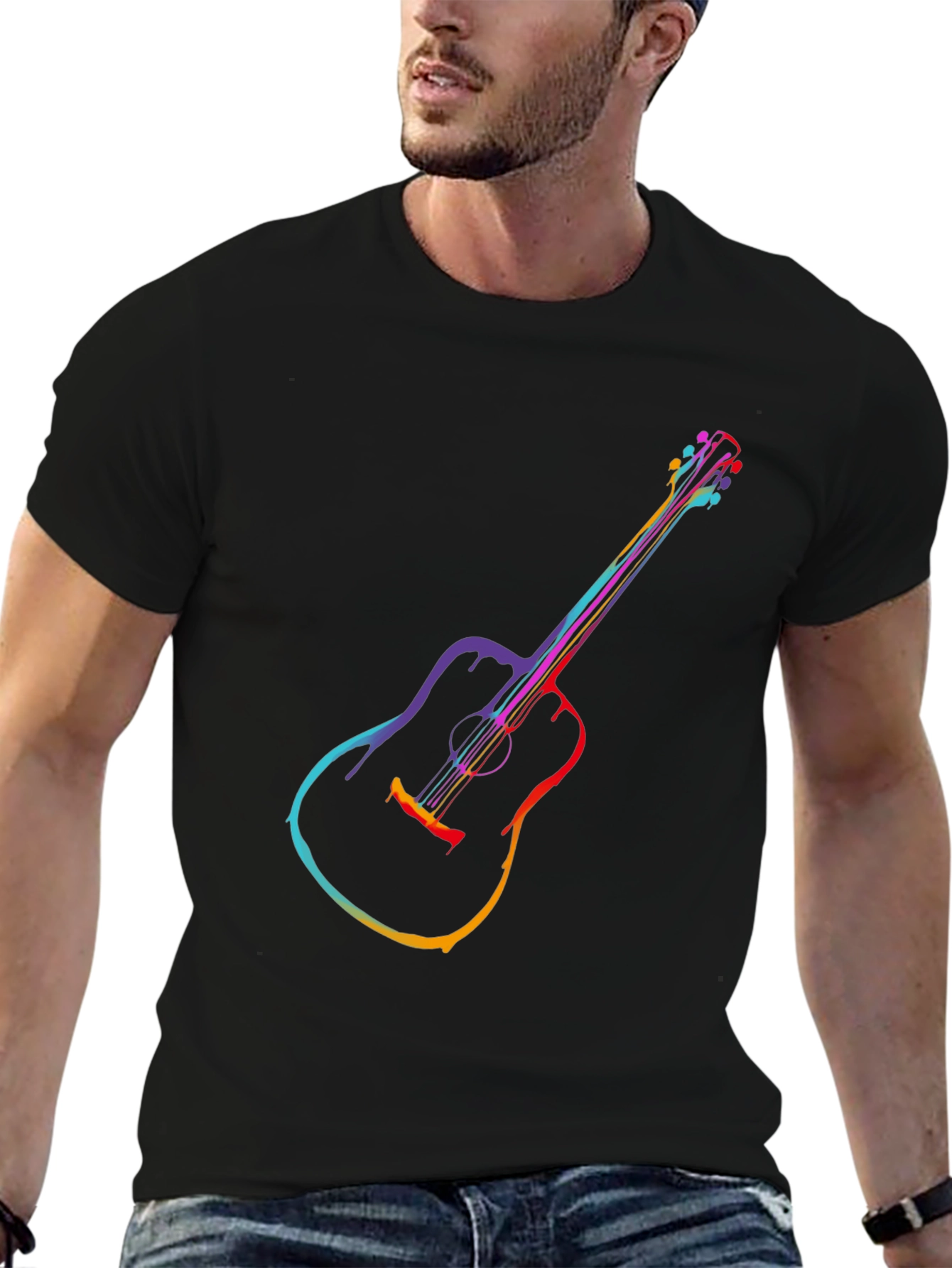 Rainbow Guitar Graphic Tee - Mens Black T-Shirt