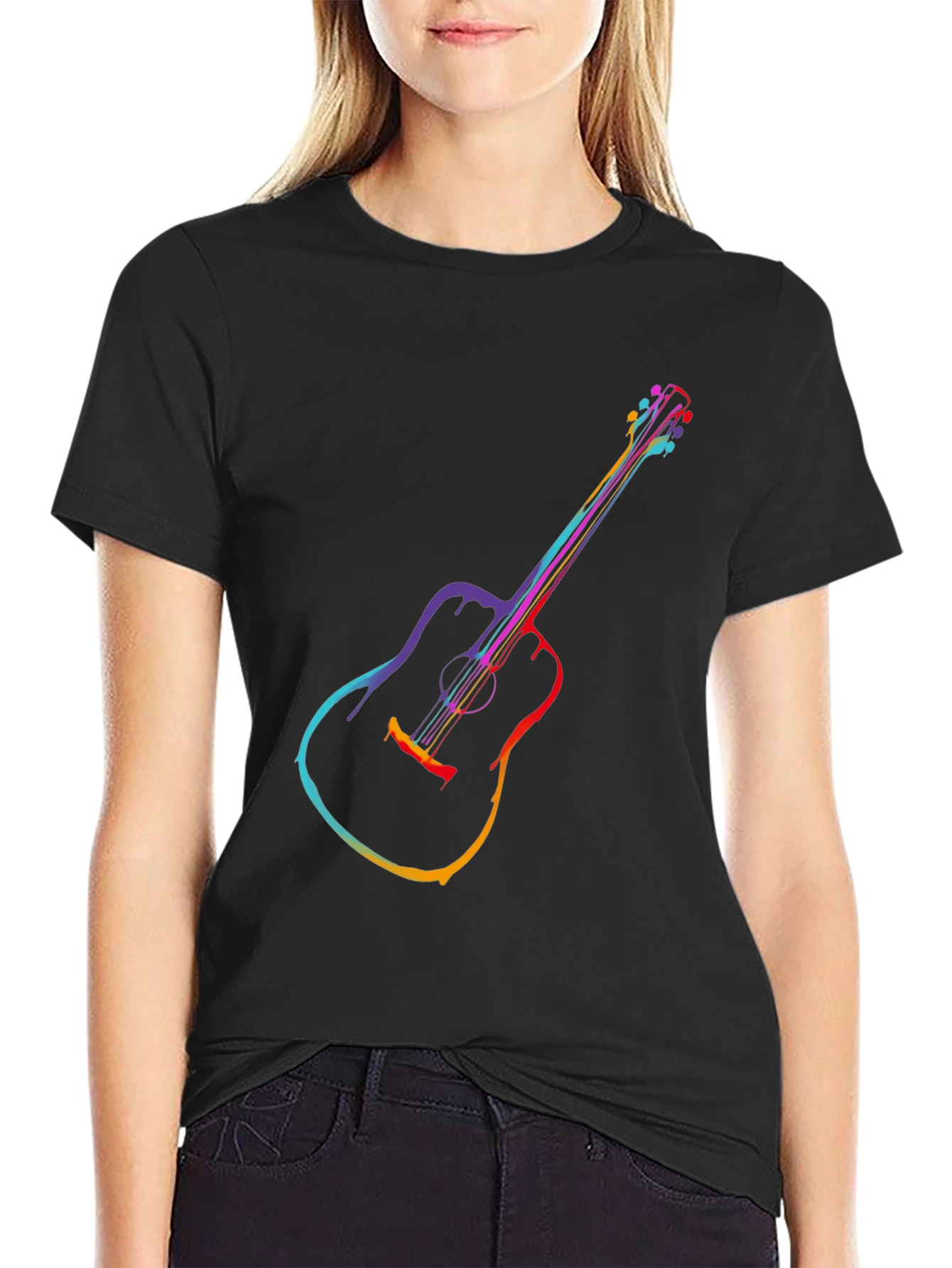 Rainbow Guitar Graphic Tee - Mens Black T-Shirt
