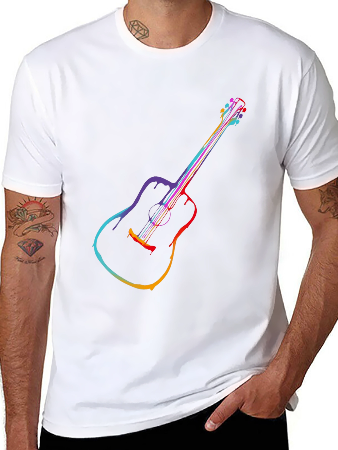 Rainbow Guitar Graphic Tee - Mens Black T-Shirt