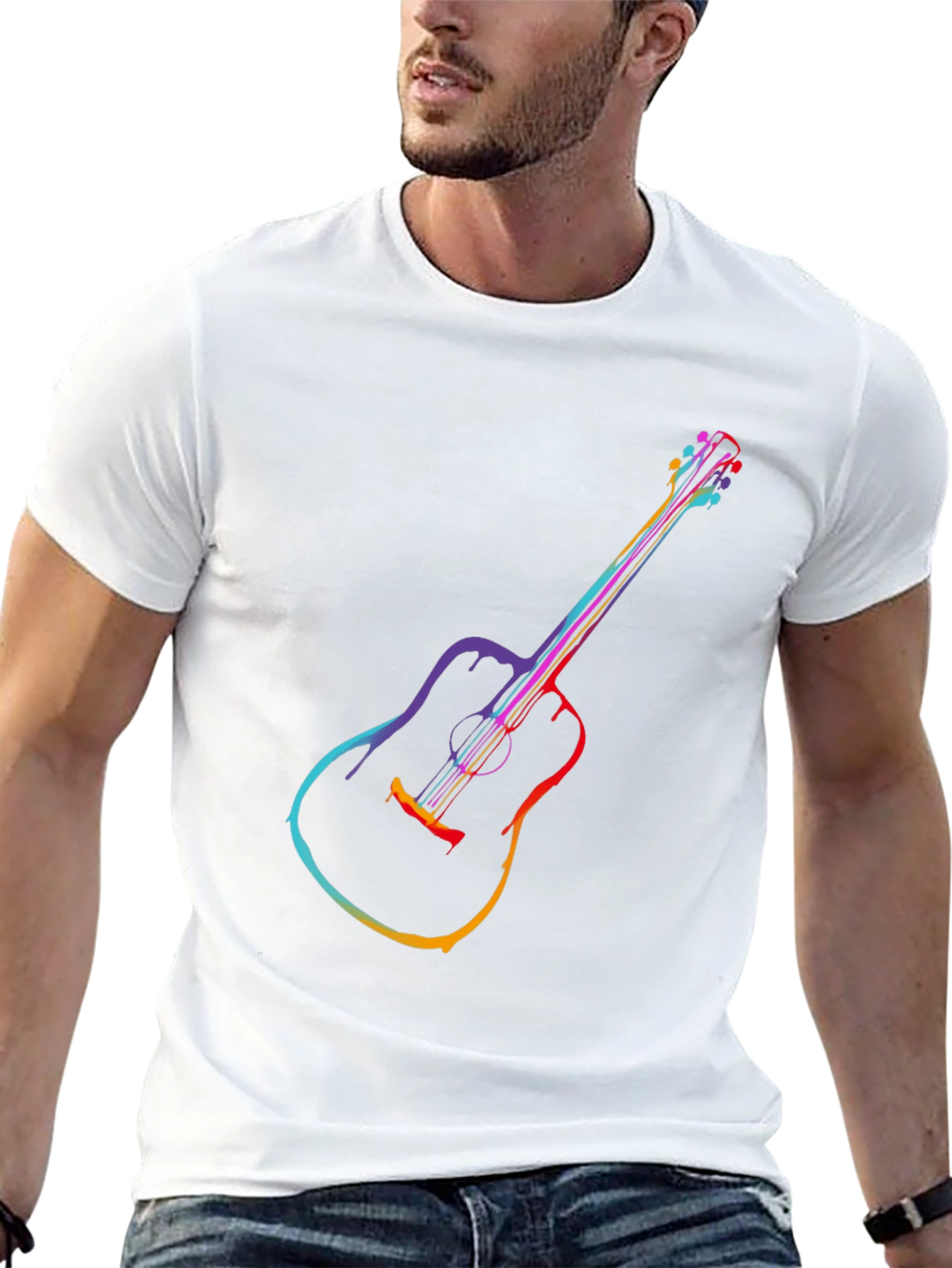 Rainbow Guitar Graphic Tee - Mens Black T-Shirt