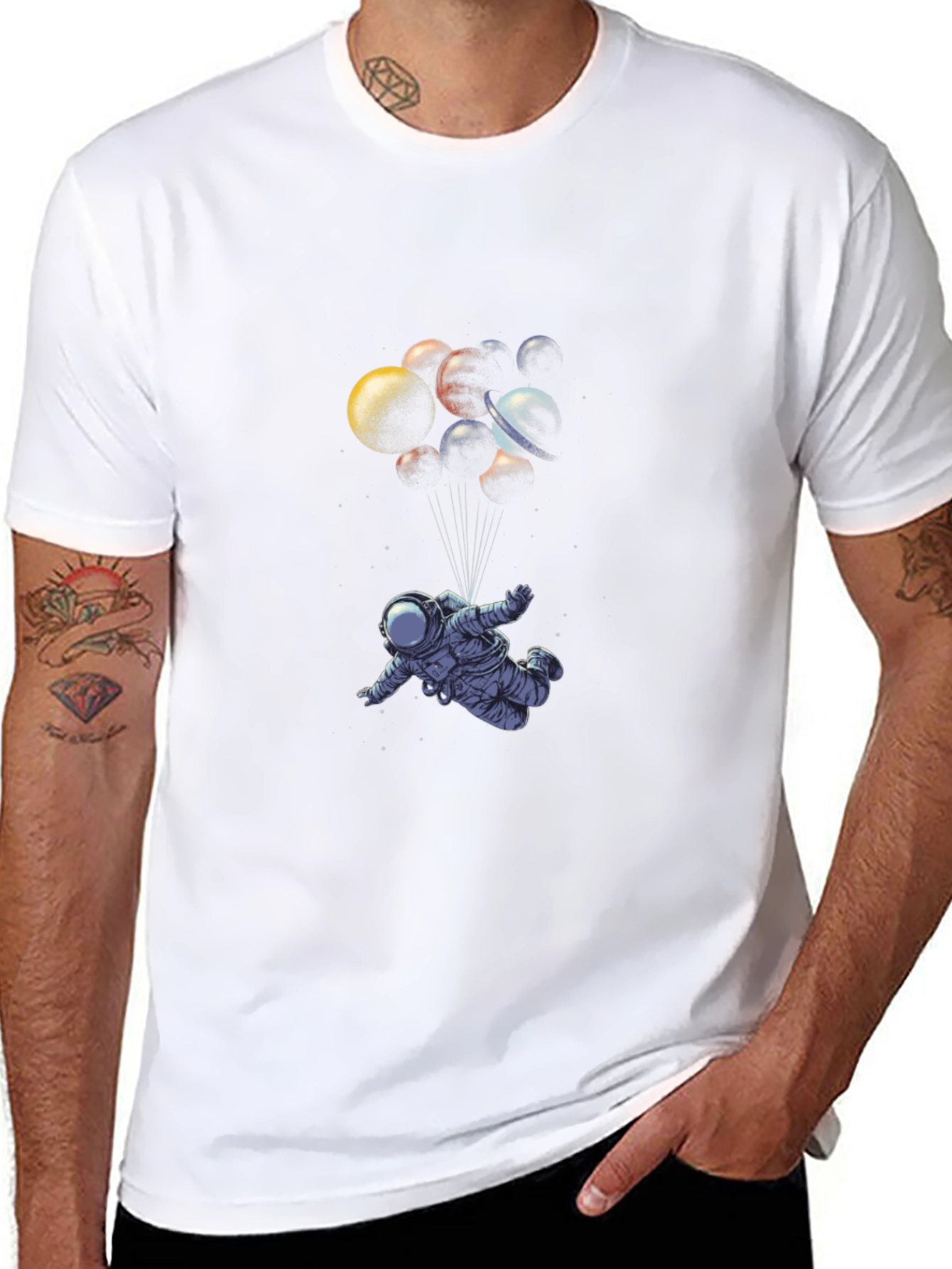 Astronaut Planets T-Shirt - Black Graphic Tee