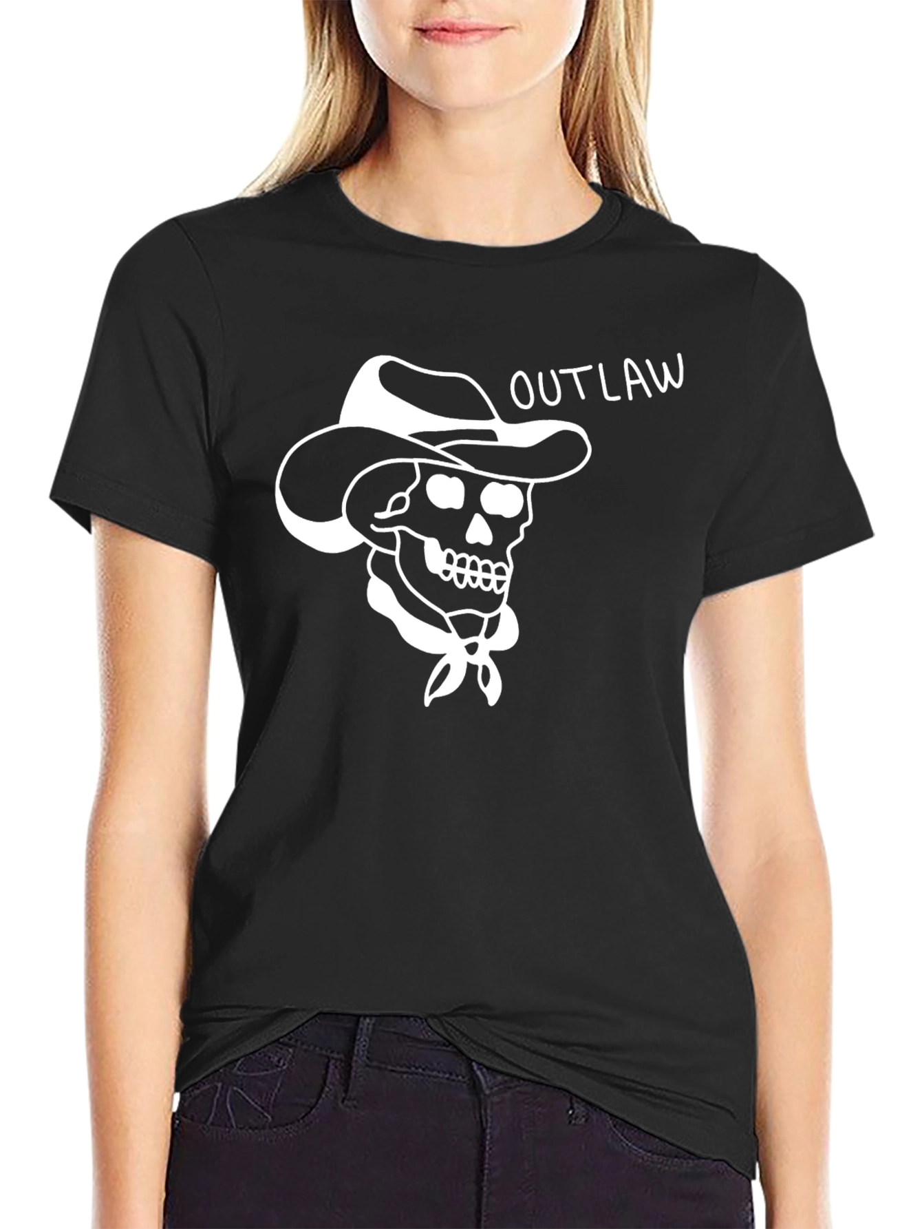 Outlaw Cowboy Skull Graphic Tee - Black