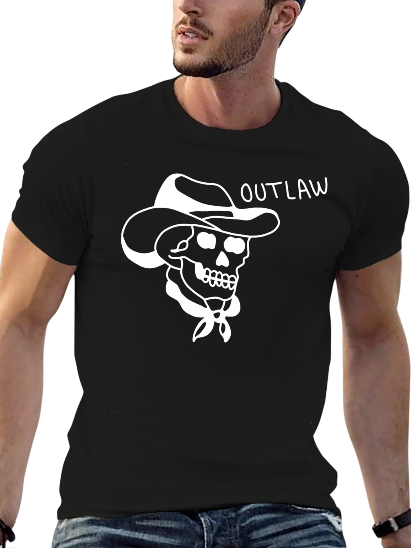 Outlaw Cowboy Skull Graphic Tee - Black