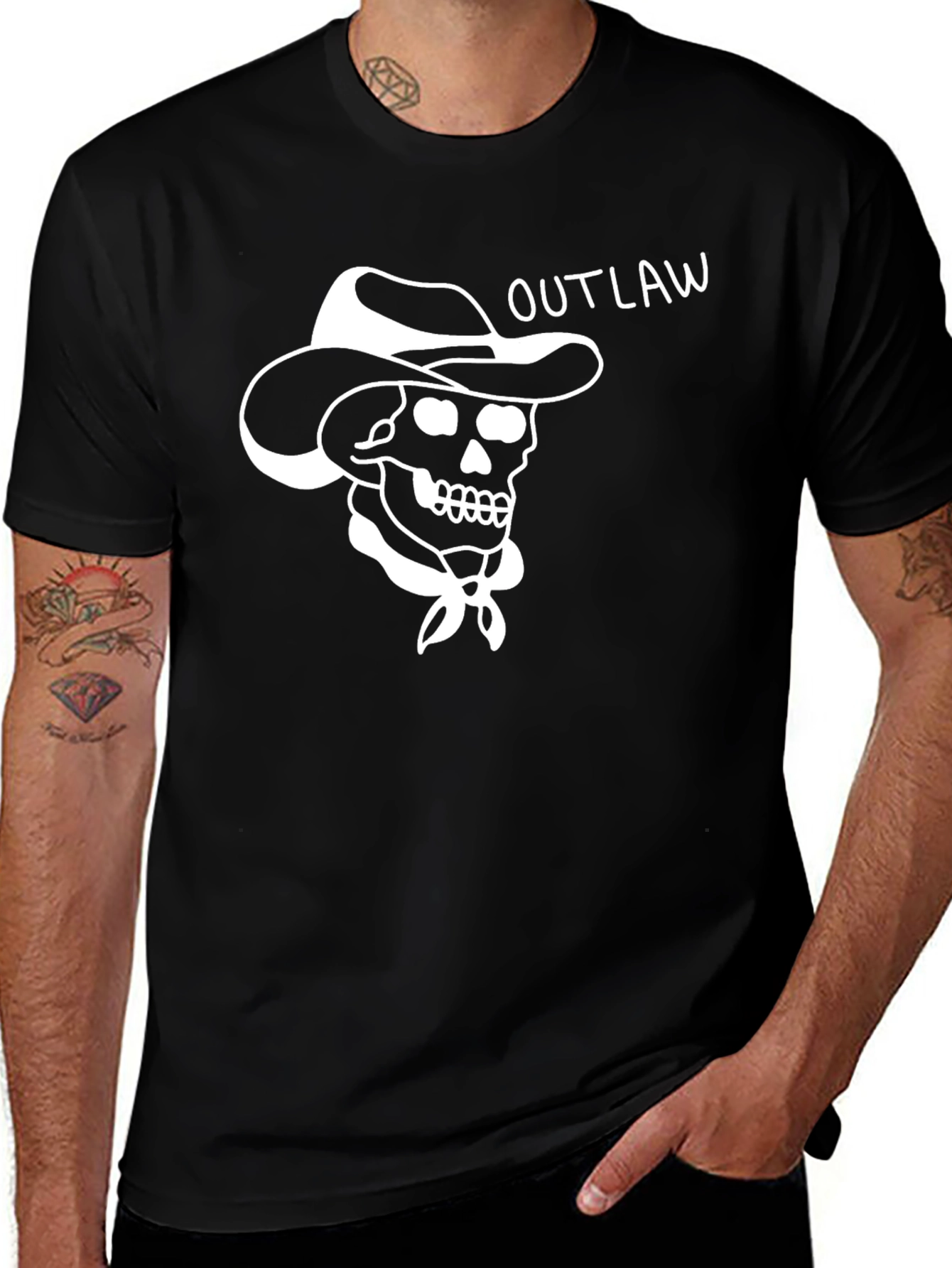 Outlaw Cowboy Skull Graphic Tee - Black