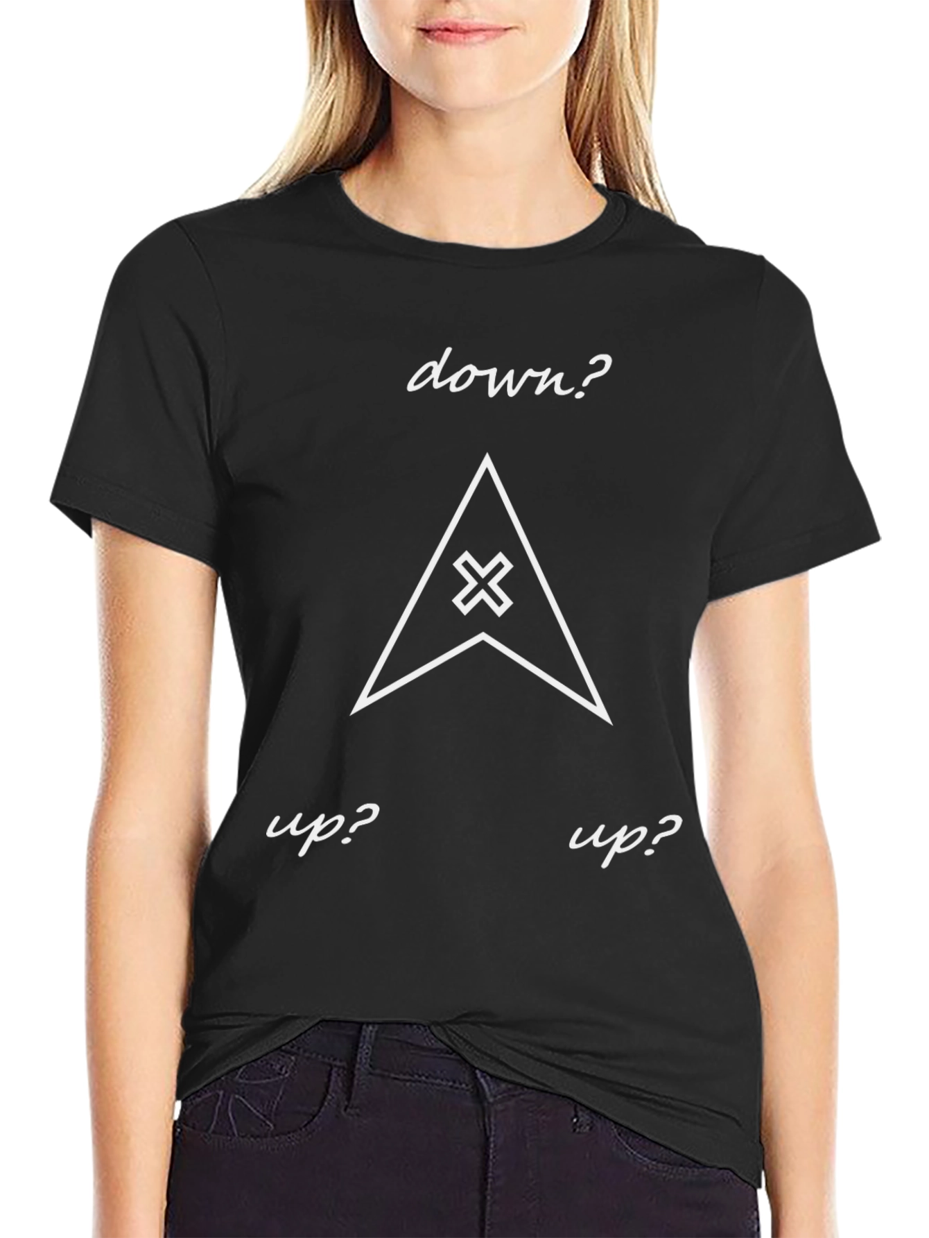 Up? Down? Graphic Tee - Black Cotton T-Shirt