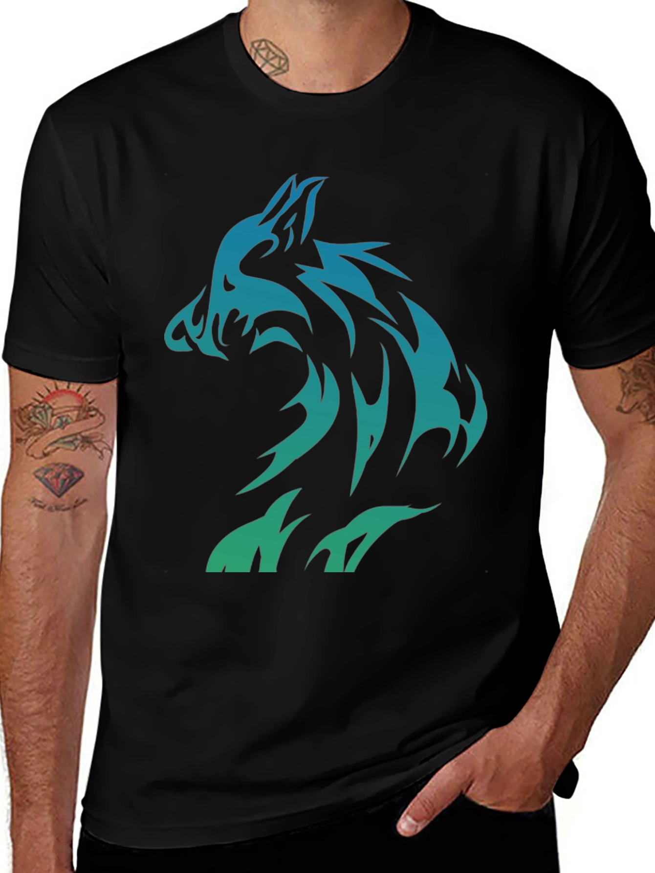 Tribal Wolf Graphic Print Mens T-Shirt