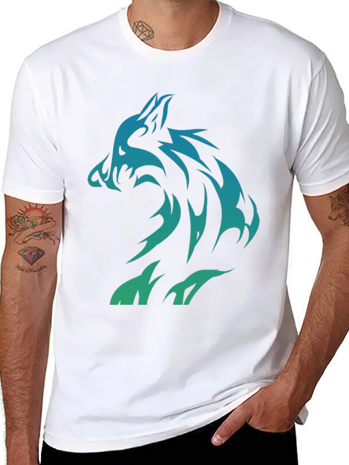 Tribal Wolf Graphic Print Mens T-Shirt