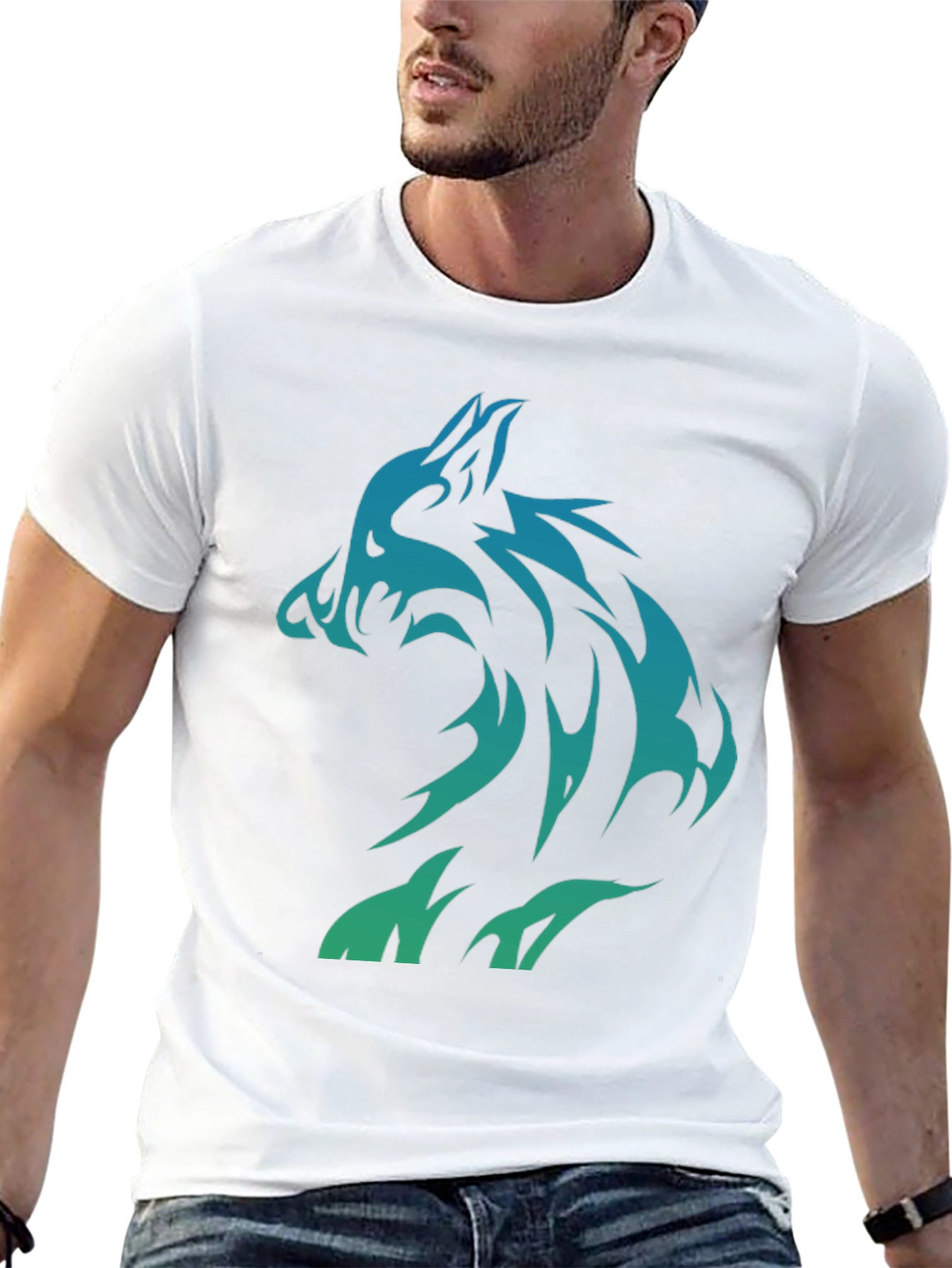Tribal Wolf Graphic Print Mens T-Shirt