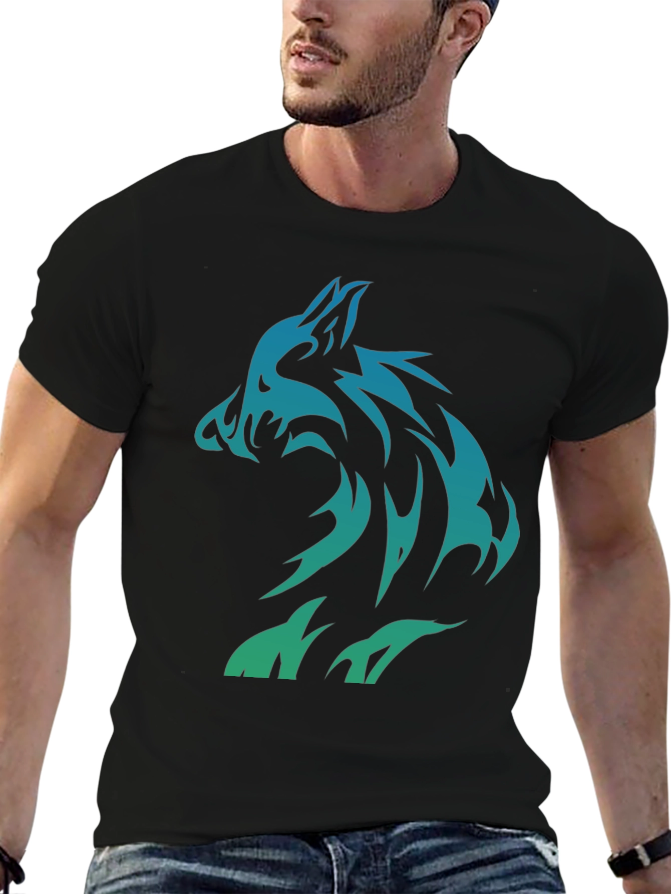 Tribal Wolf Graphic Print Mens T-Shirt