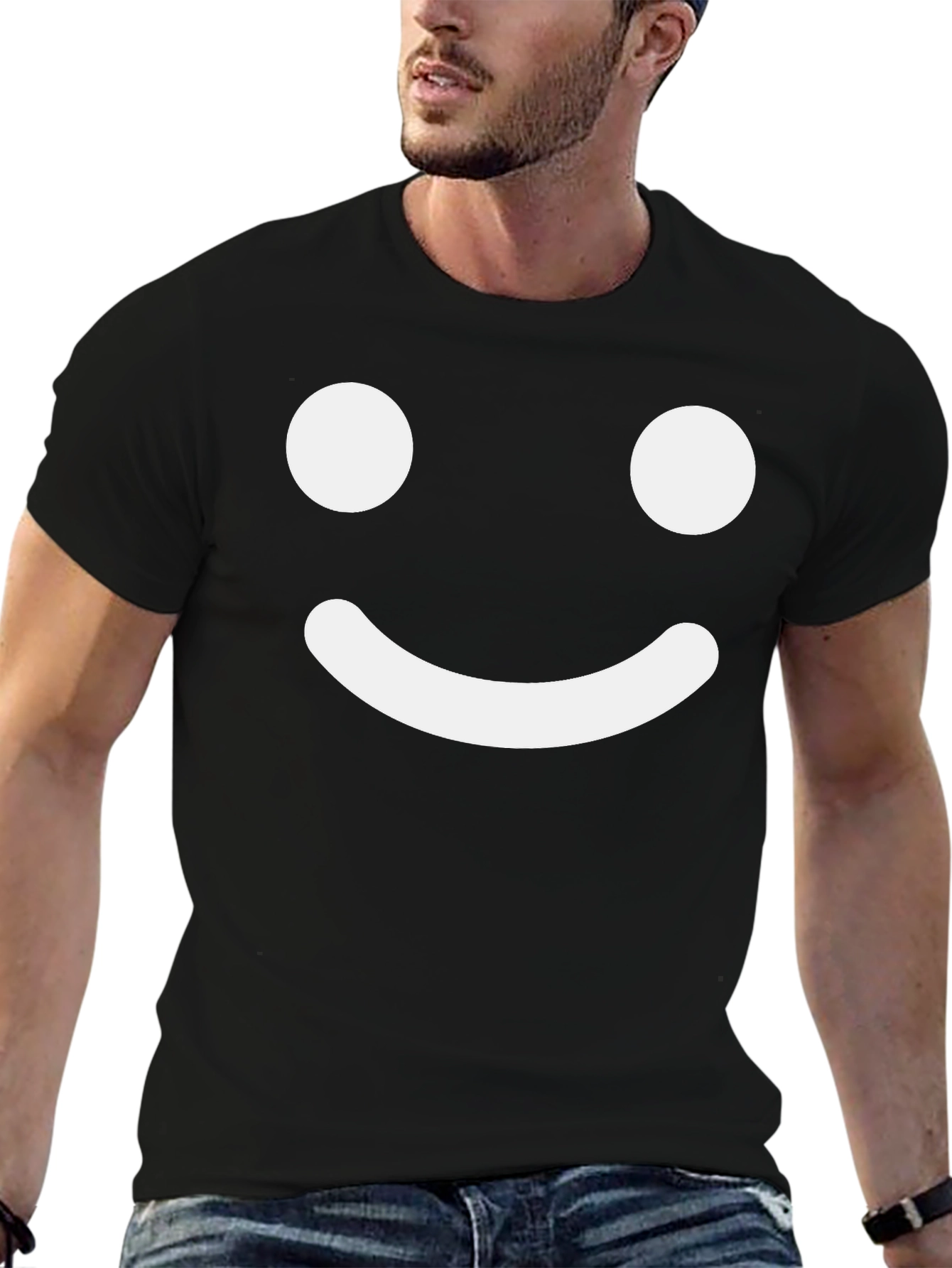 Happy Face Graphic Tee - Black Cotton Blend
