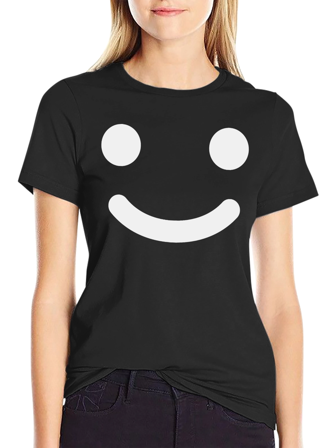 Happy Face Graphic Tee - Black Cotton Blend