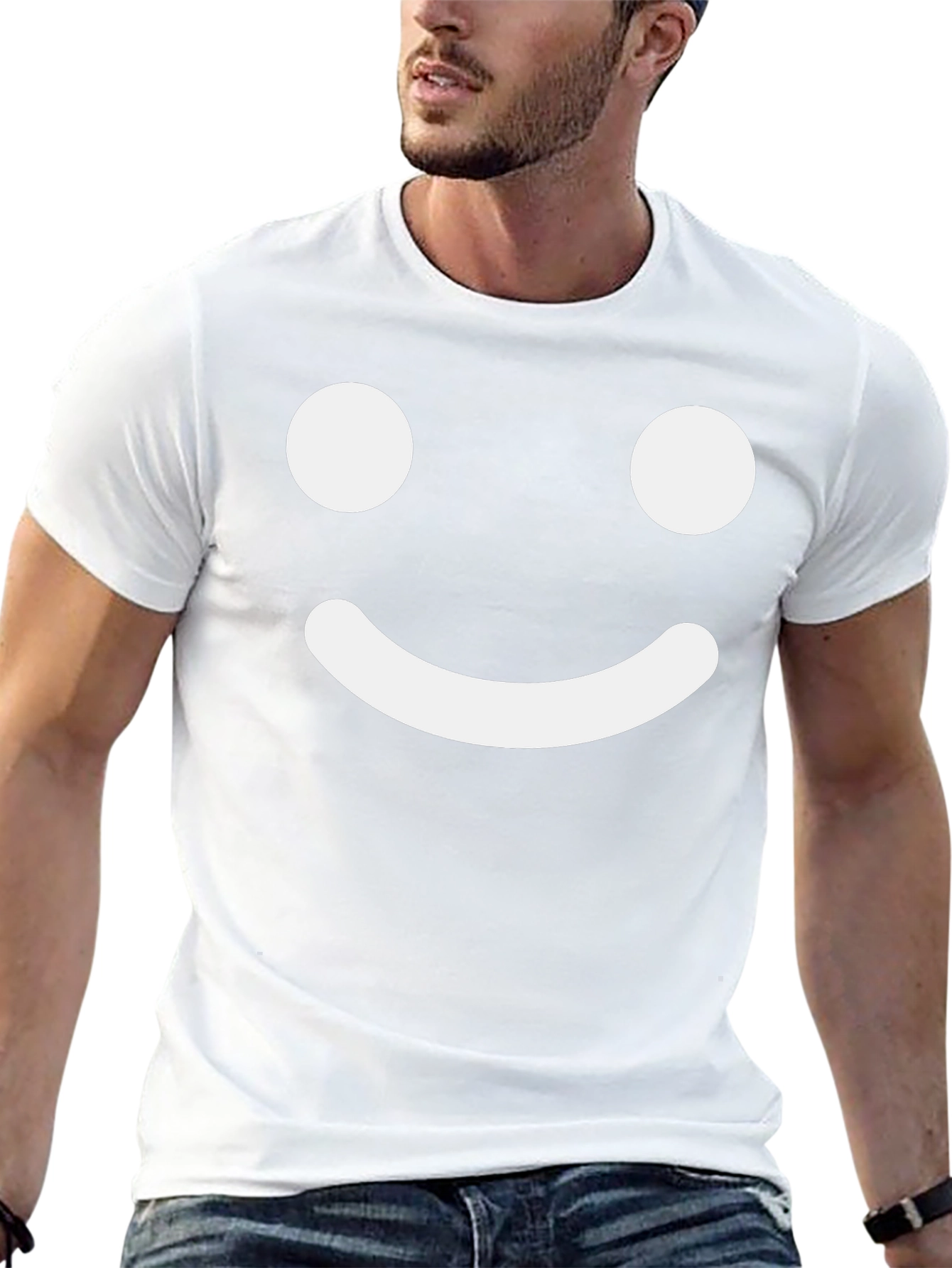 Happy Face Graphic Tee - Black Cotton Blend
