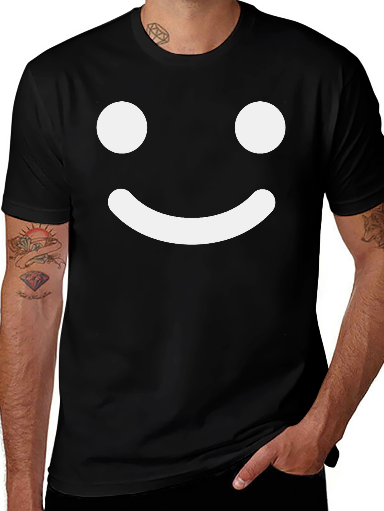 Happy Face Graphic Tee - Black Cotton Blend