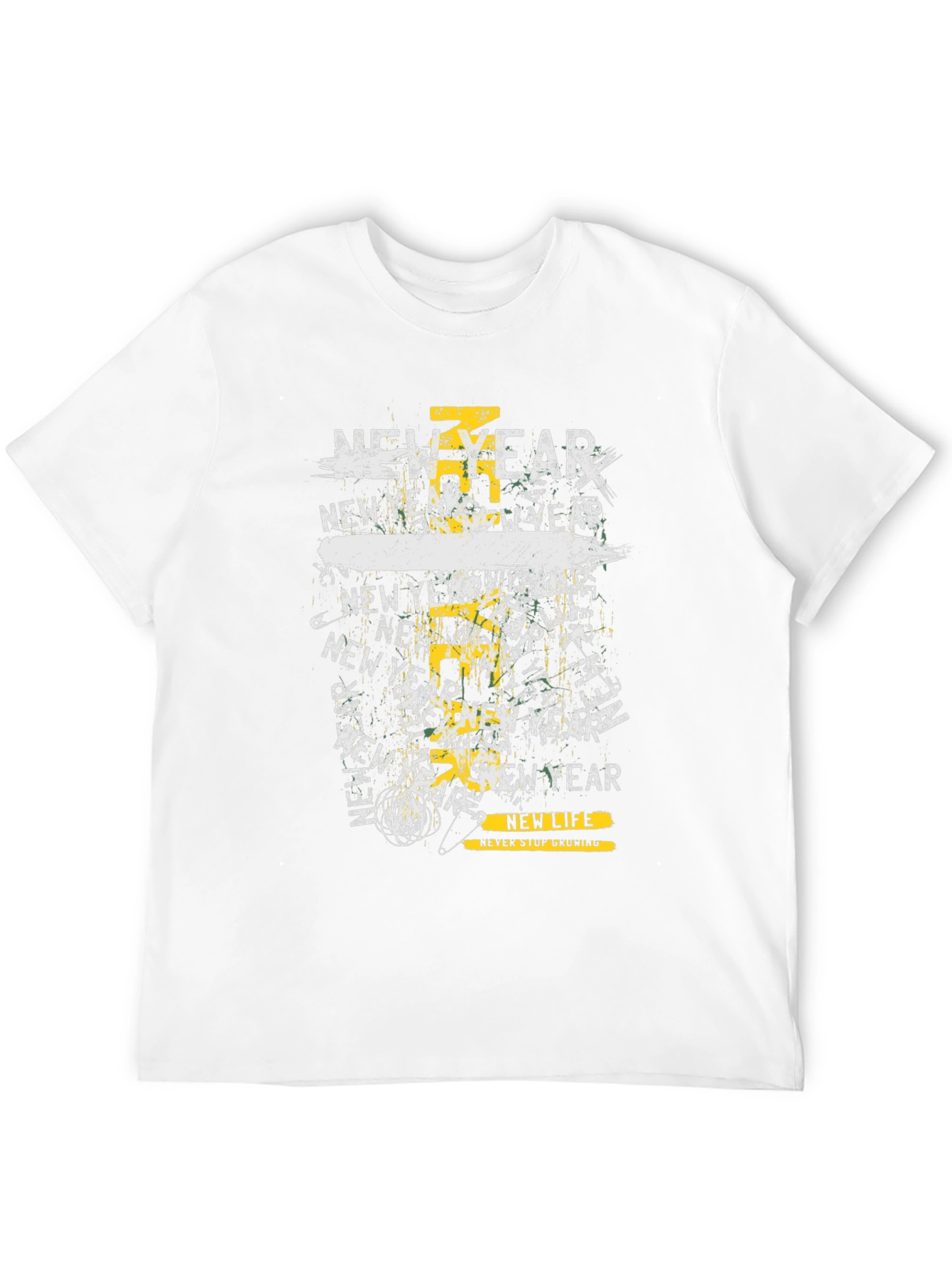 New Year Graphic Print Black T-Shirt