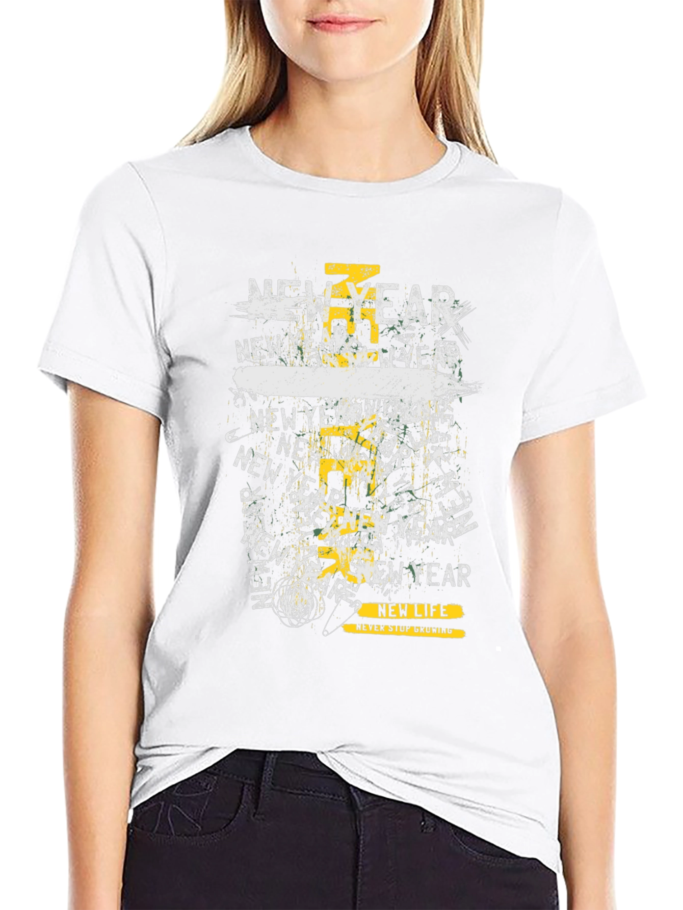 New Year Graphic Print Black T-Shirt