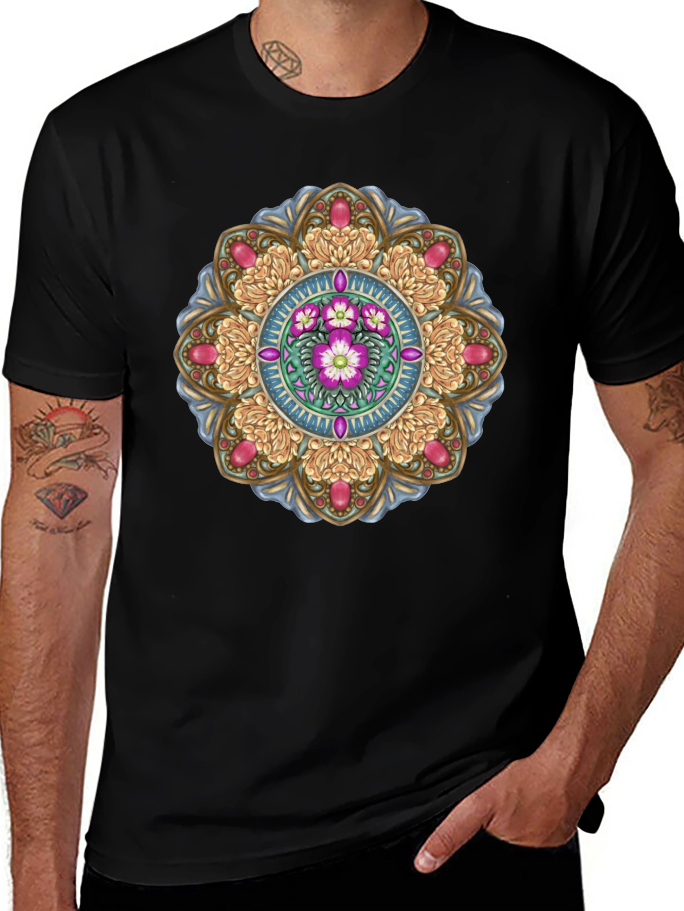Floral Mandala T-Shirt - Black
