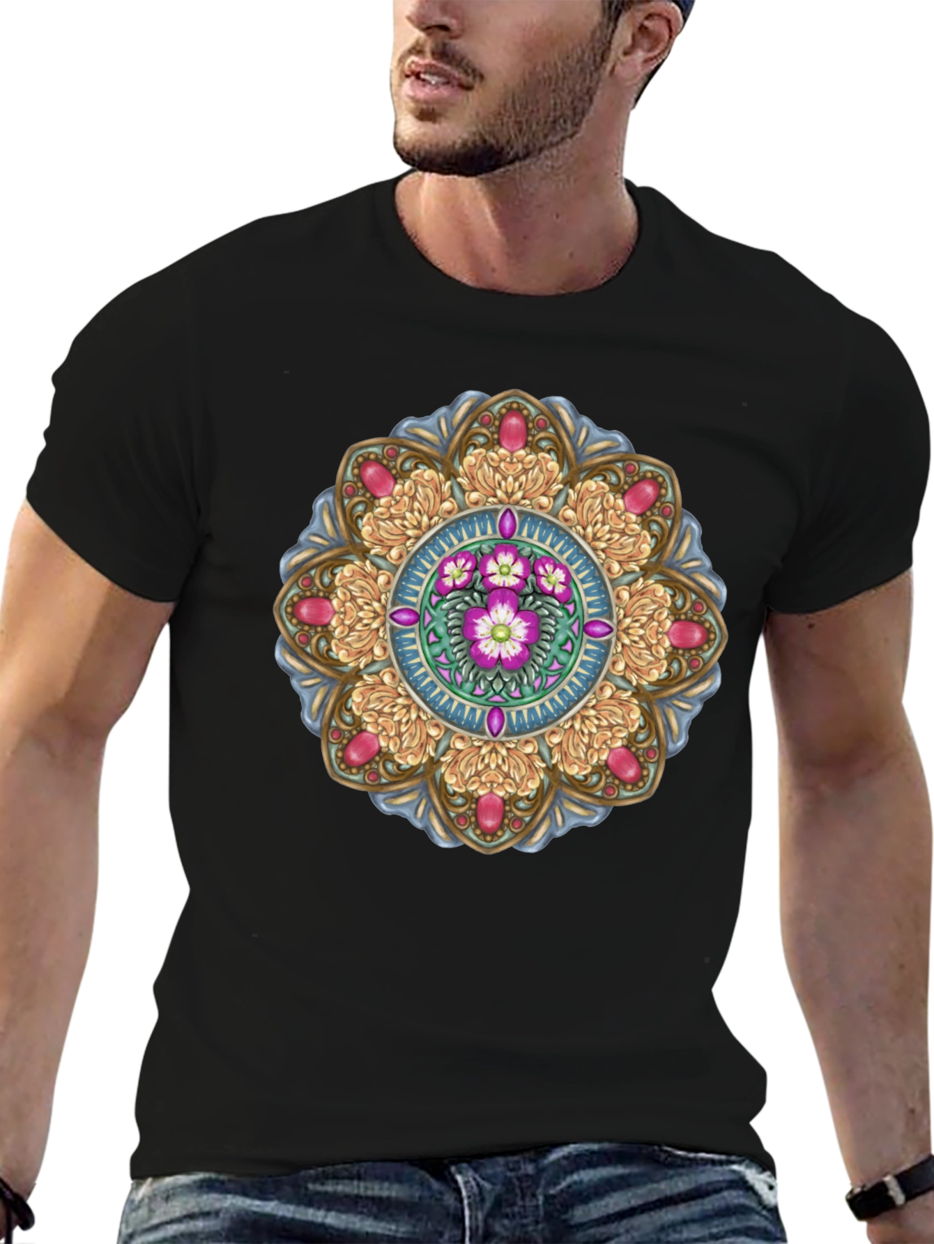 Floral Mandala T-Shirt - Black