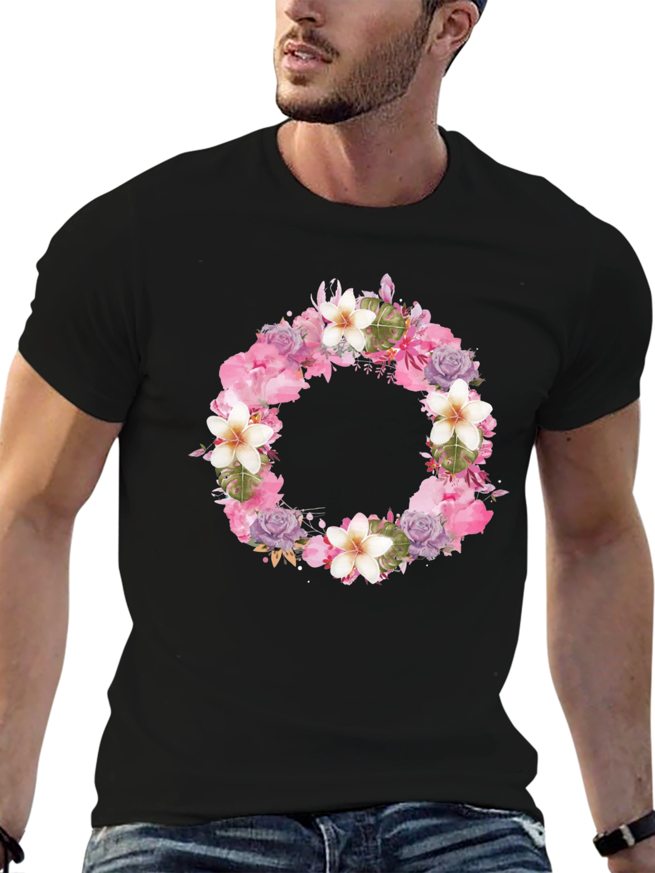 Floral Wreath Black T-Shirt